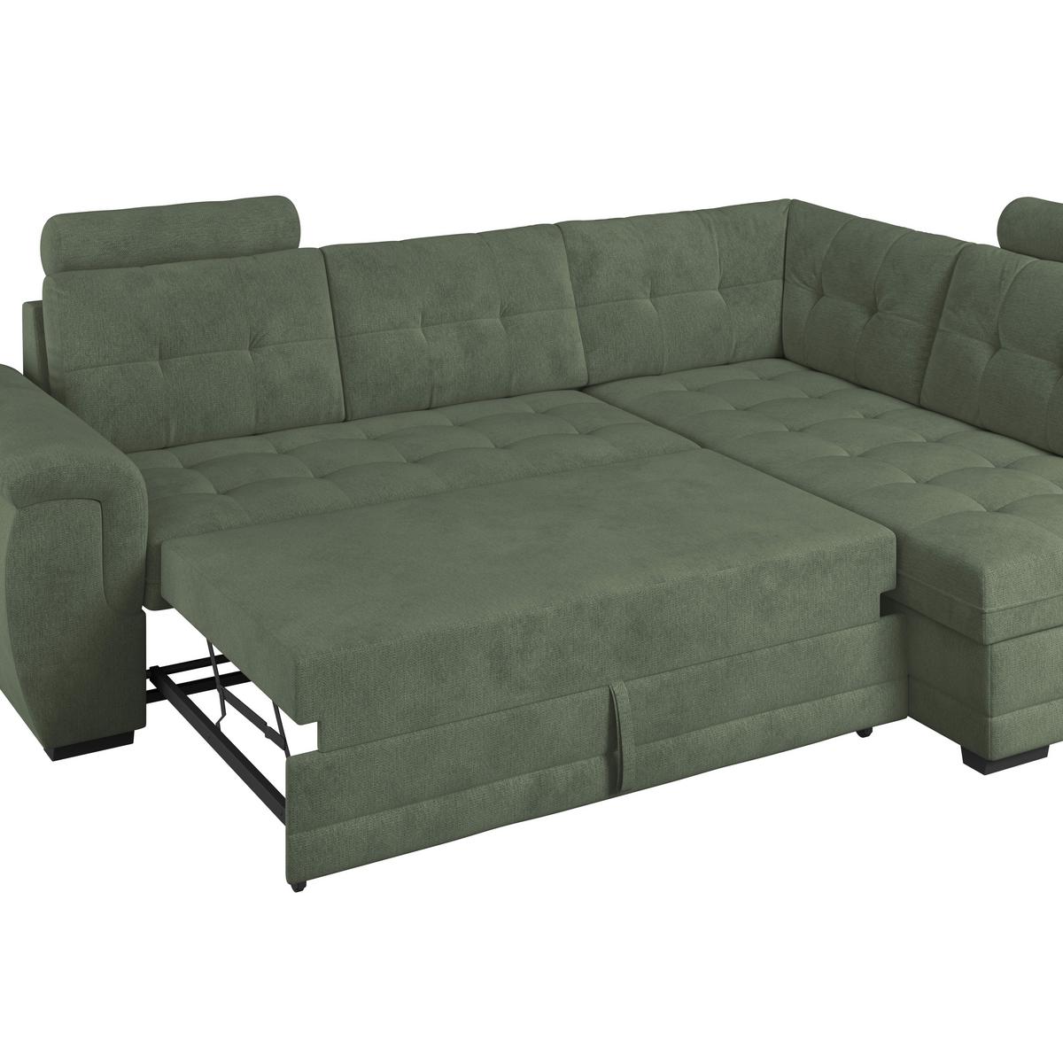 Ecksofa mit Schlaffunktion Falco new Grün 251x183 cm - Schwarz/Grün, KONVENTIONELL, Textil (251/183cm) - Ondega
