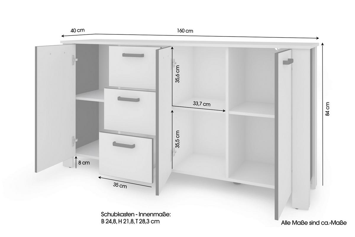 Sideboard Faro Weiß B: 160 cm - Schwarz/Weiß, Design, Holzwerkstoff (160/84/40cm) - MID.YOU
