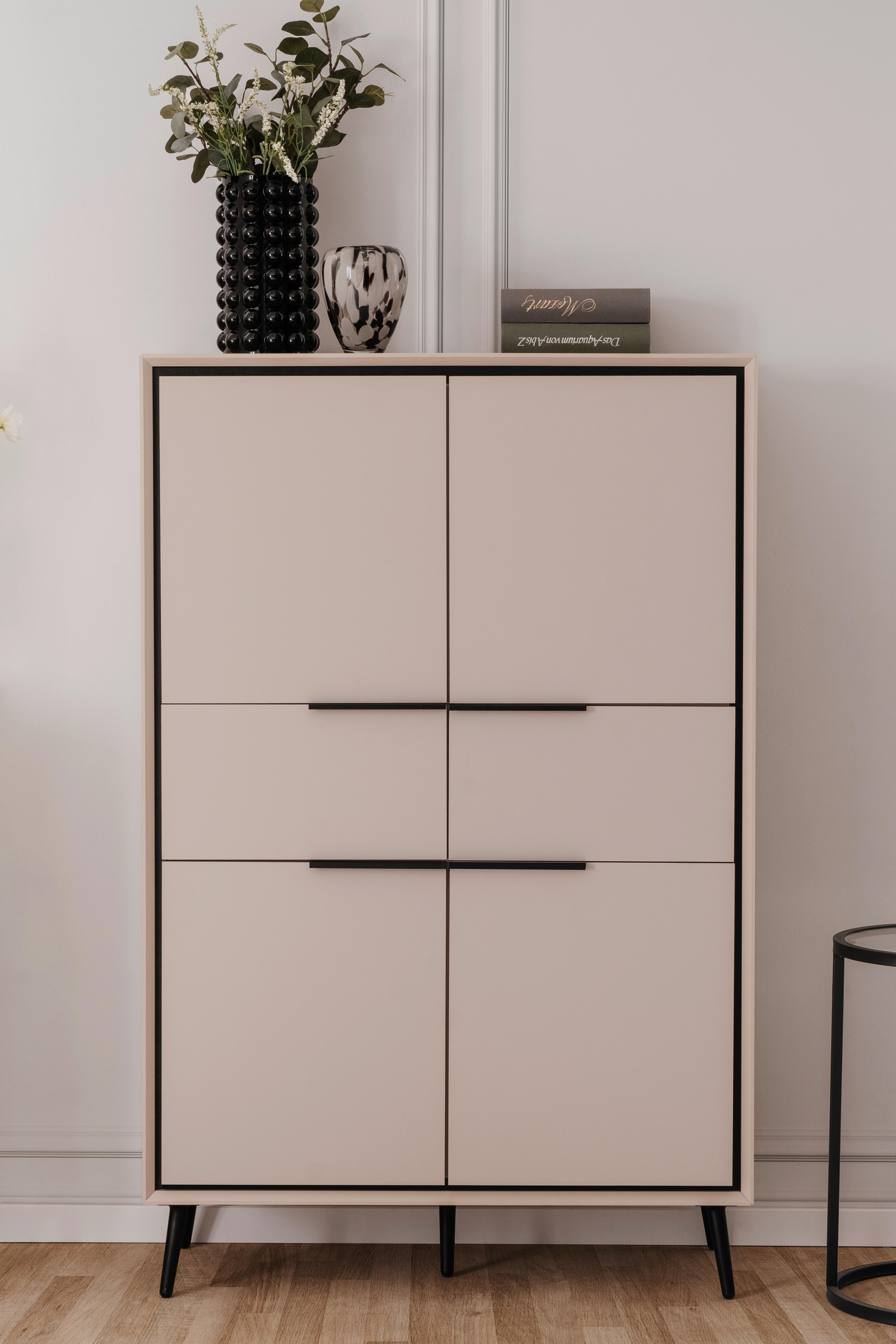 Highboard Arona - Sandfarben/Schwarz, KONVENTIONELL, Holzwerkstoff (90/140/38cm) - Livetastic