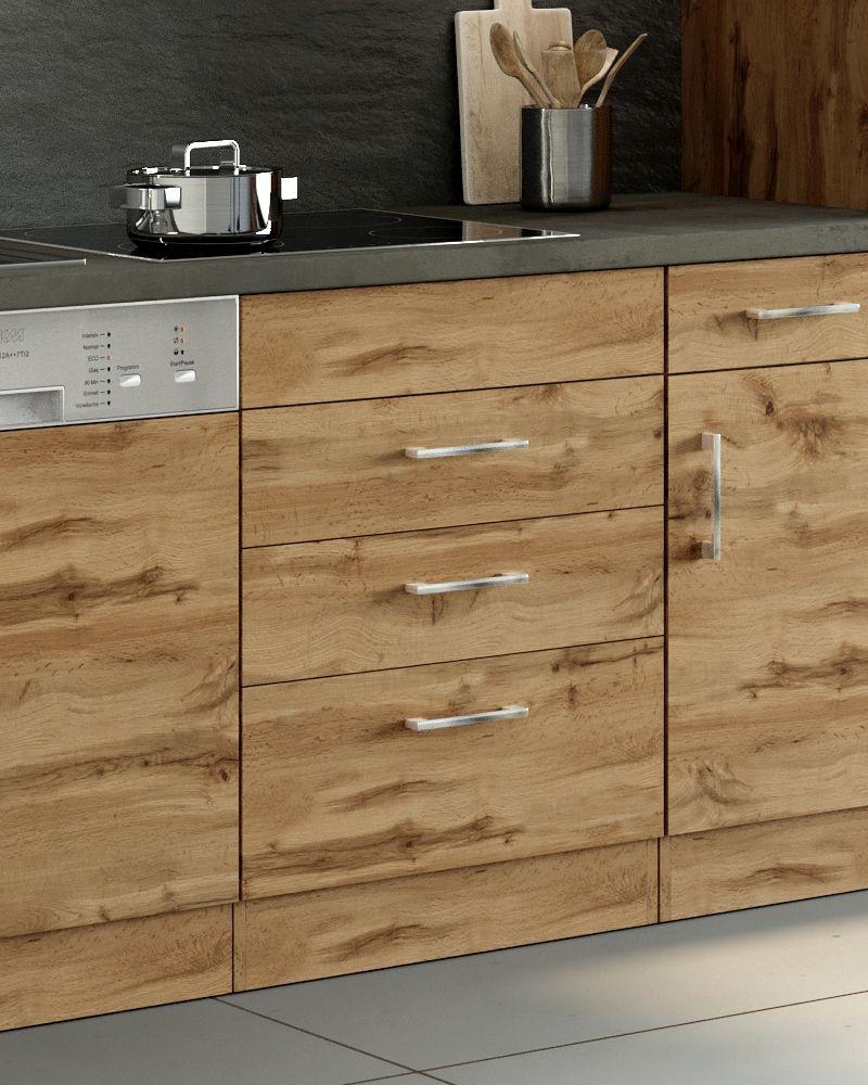 Kochfeld-Umbauschrank B: 60 cm Eiche Dekor 3 Laden - Eichefarben, MODERN, Holzwerkstoff (60/85/60cm) - Held