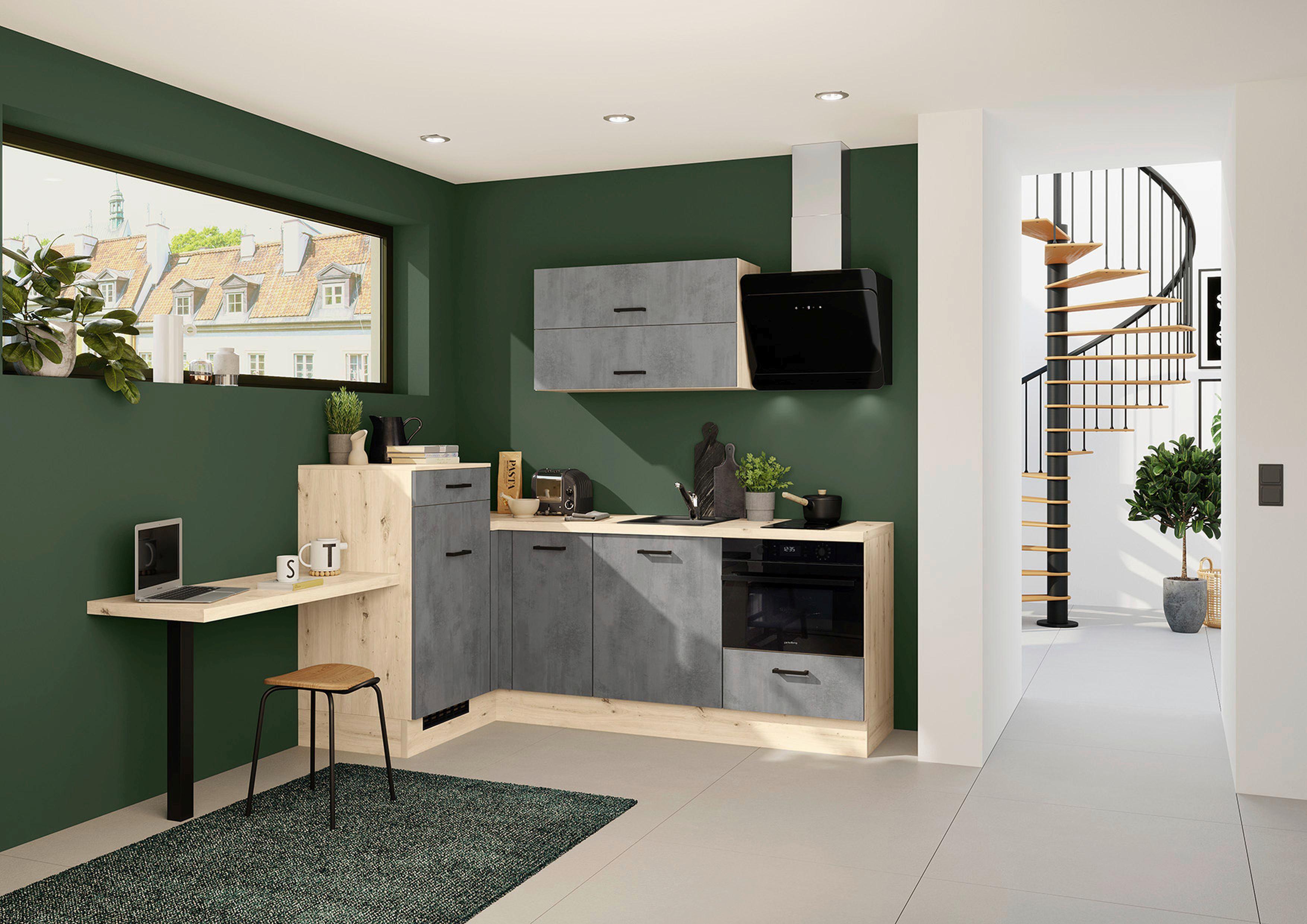 Eckküche Ip1200 - Eichefarben/Grau, Design, Holzwerkstoff (241/225cm) - Impuls