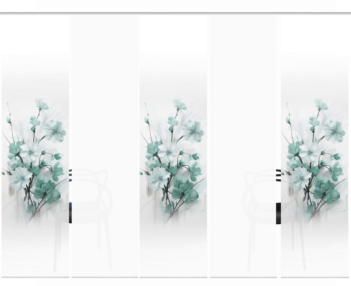 Flächenvorhang Lotus 5er Set - Weiß/Mintgrün, Natur, Textil (60/245cm)