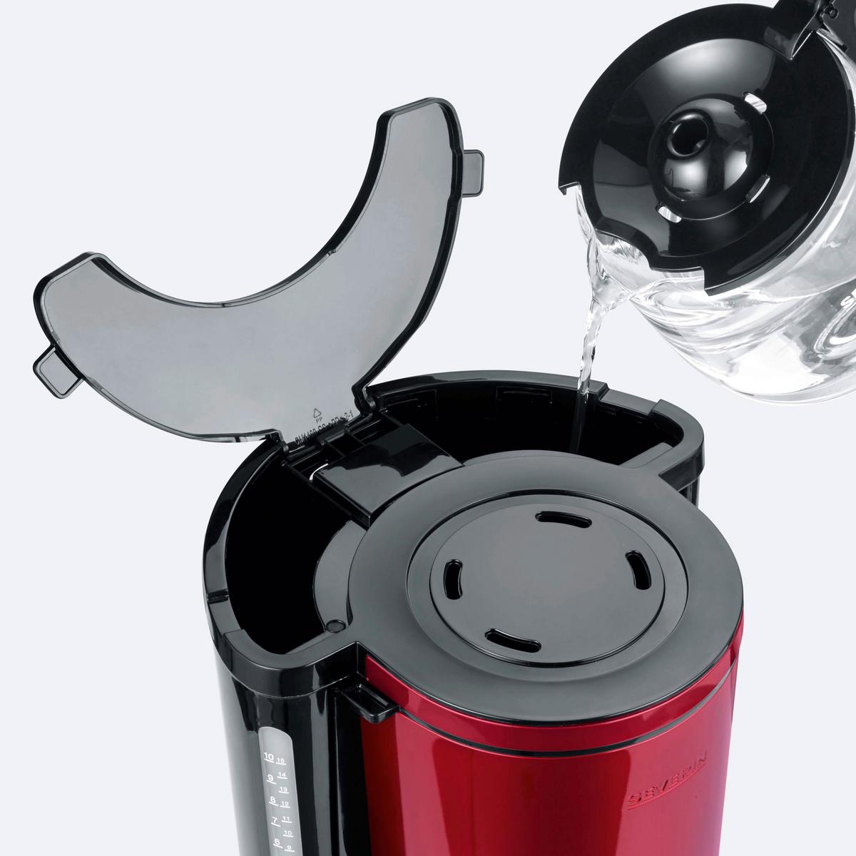 Kaffeemaschine Mary 10 Tassen Glaskanne 1,25 L - Rot/Schwarz, Glas/Kunststoff (29/23/34cm) - Severin