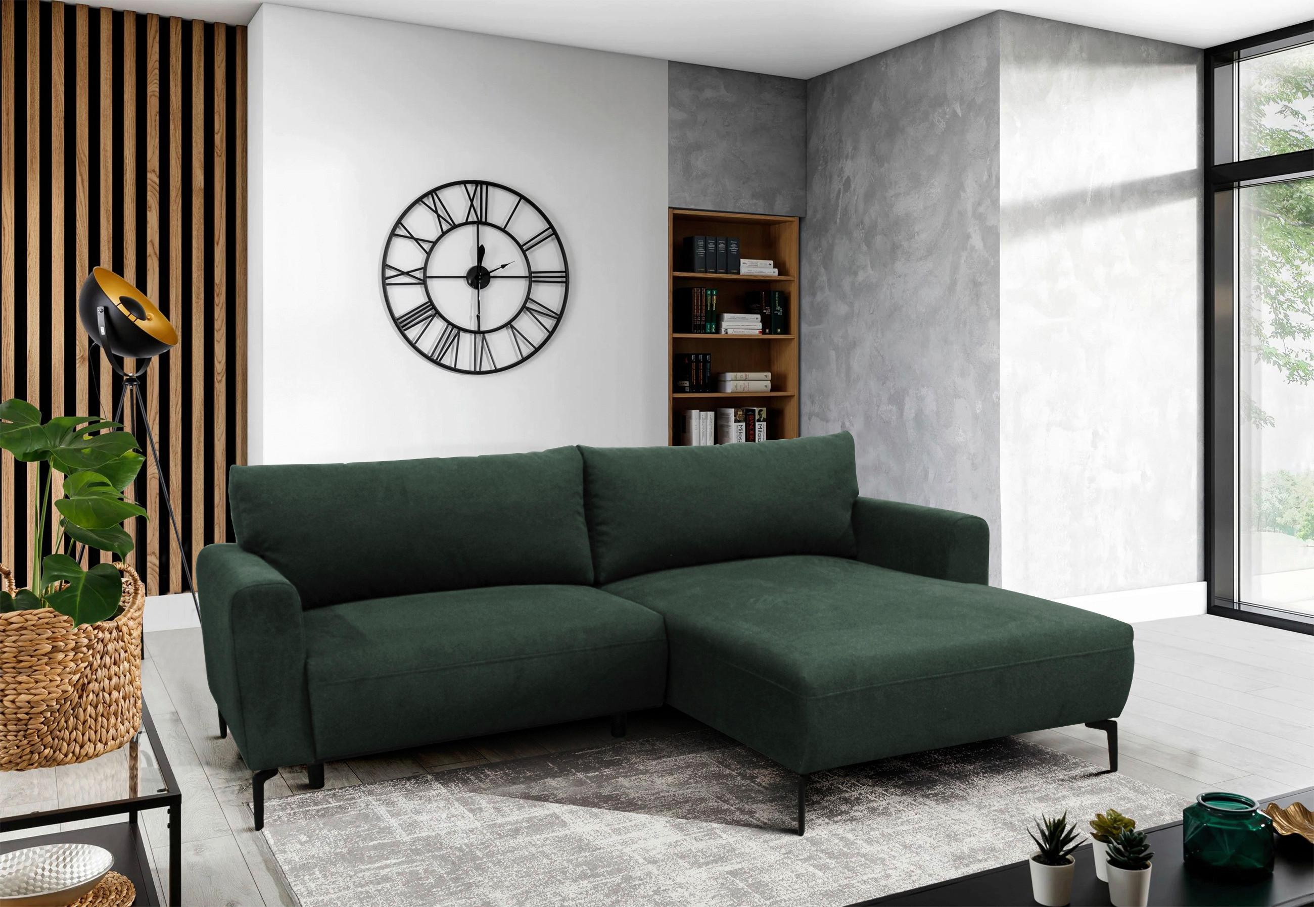 Ecksofa Prince Dunkelgrün S: 240x163cm - Dunkelgrün/Schwarz, Design, Textil (240/163cm) - MID.YOU