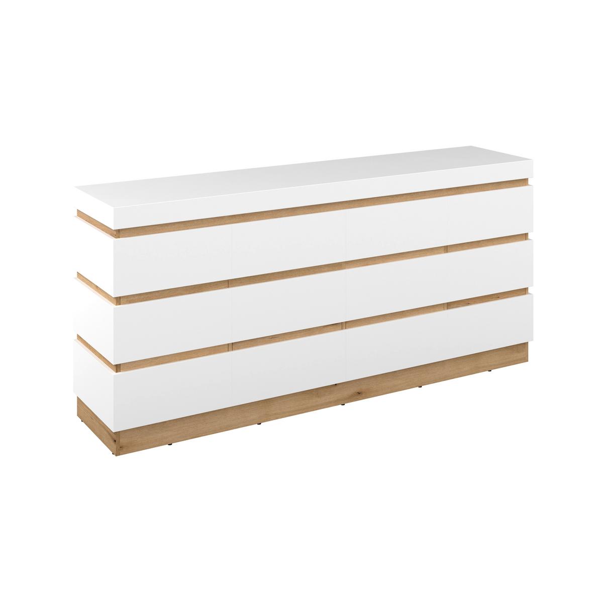 Sideboard Calabria Weiß/Eiche Dekor B: 201,2 cm - Eichefarben/Weiß, Trend, Holzwerkstoff (201,2/92,5/45cm)