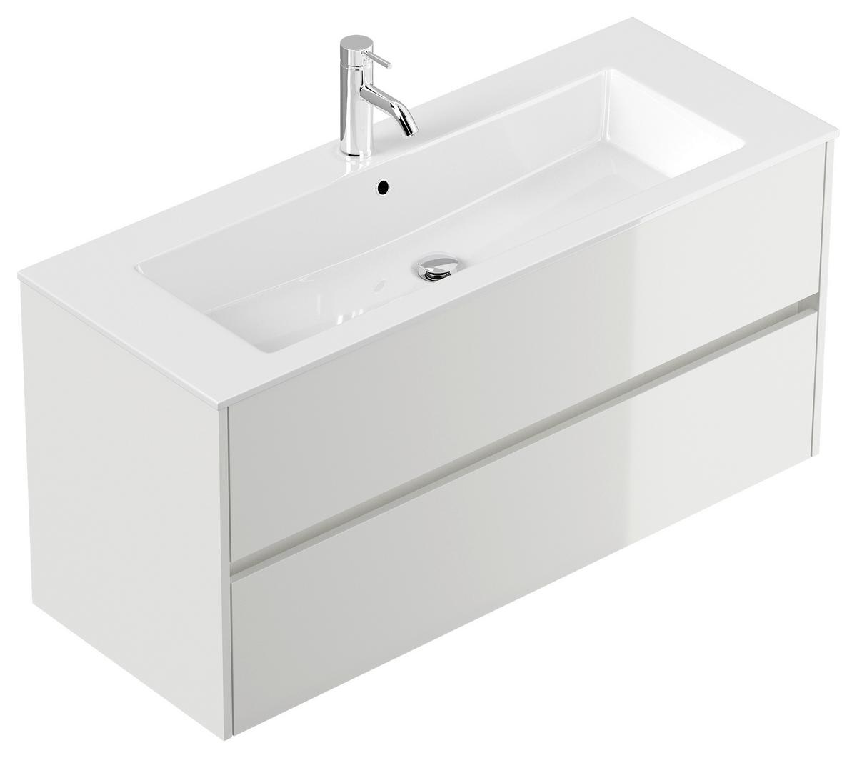 Waschtischkombi Limes Weiß Hg B: 120 Cm - Weiß Hochglanz/Weiß, MODERN, Holzwerkstoff/Stein (120/58,5/46,5cm) - MID.YOU