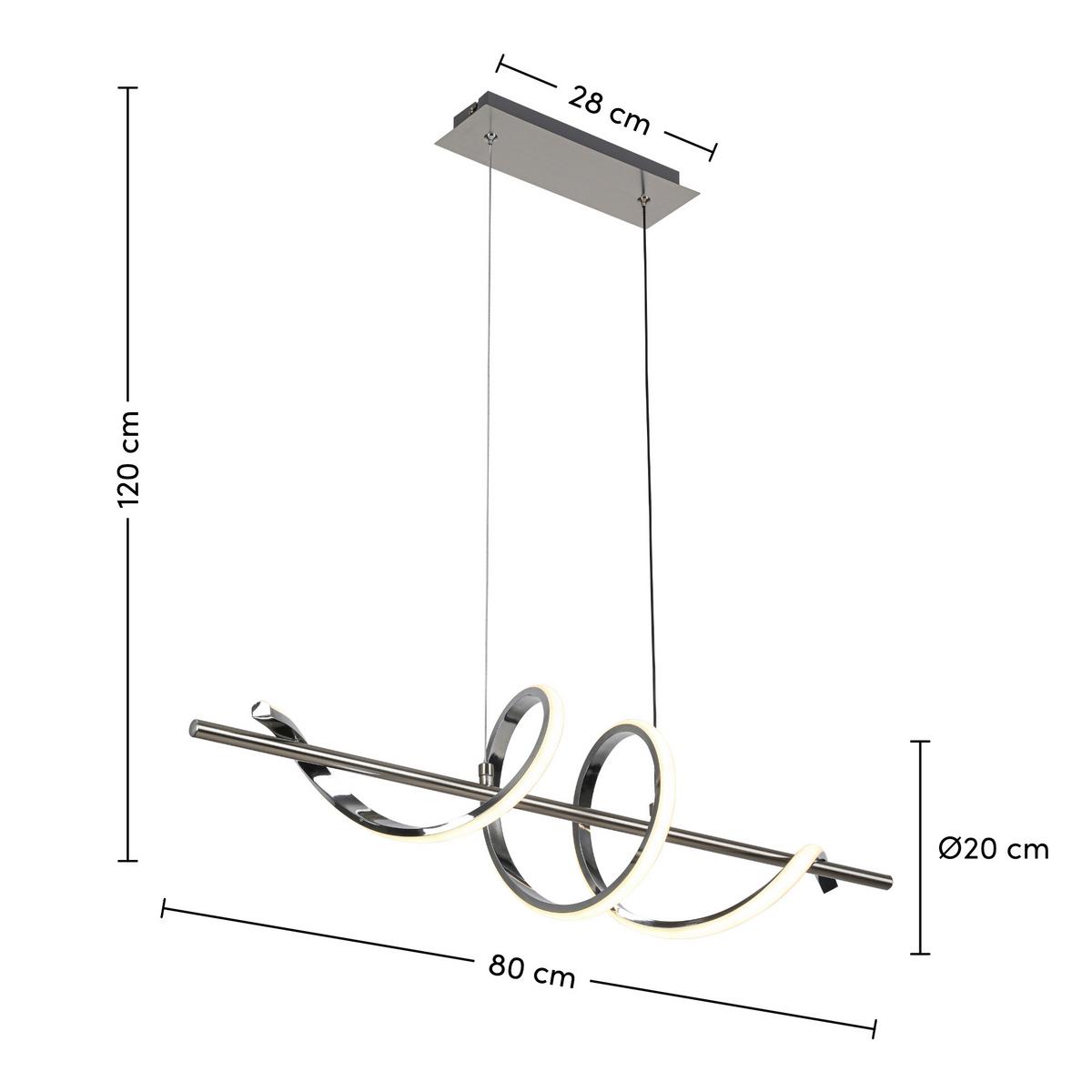 ZÁVĚSNÉ LED SVÍTIDLO LINA - barvy chromu/barvy niklu, Moderní, kov/plast (80/22/120cm) - Mömax