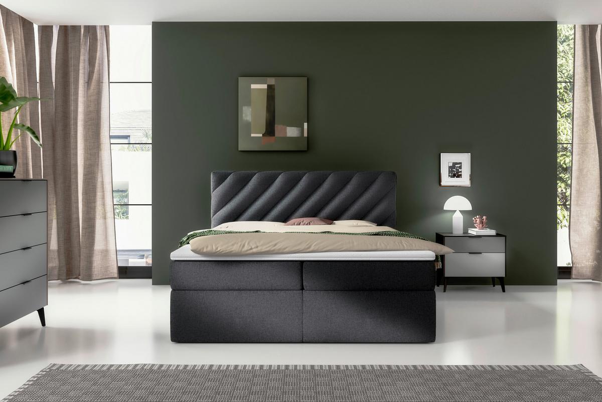 Boxspringbett mit Topper Anthrazit 180x200 cm Gusto - Anthrazit/Schwarz, MODERN, Textil (180/200cm) - MID.YOU