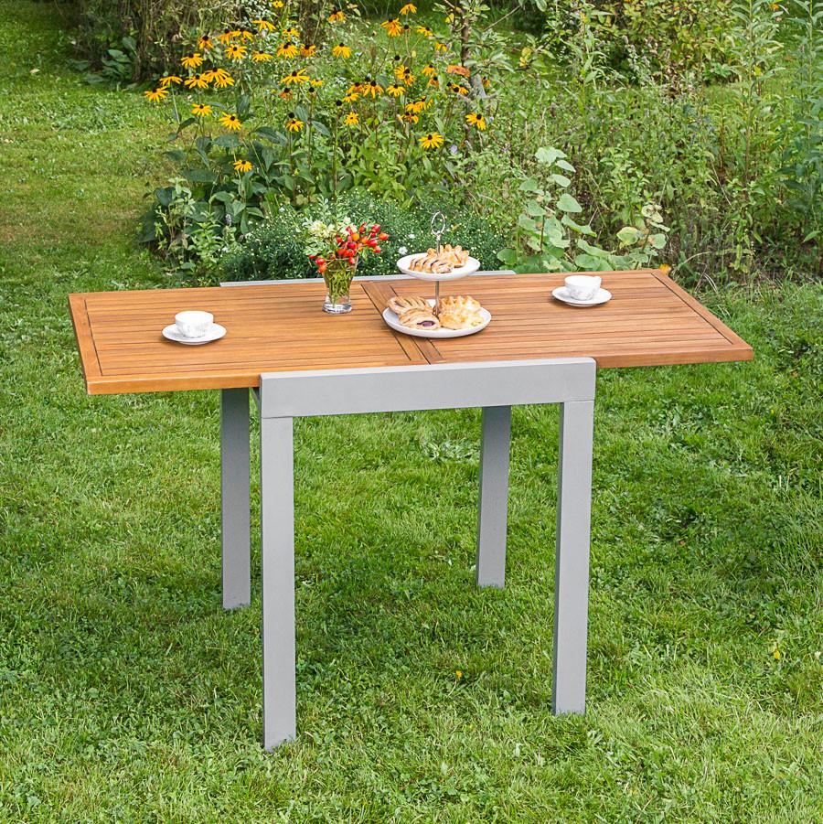 Gartentisch ausziehbar Akazienholz/Metall L 65-130 cm - Silberfarben/Naturfarben, MODERN, Holz/Metall (65-130/75/65cm) - Gardenson