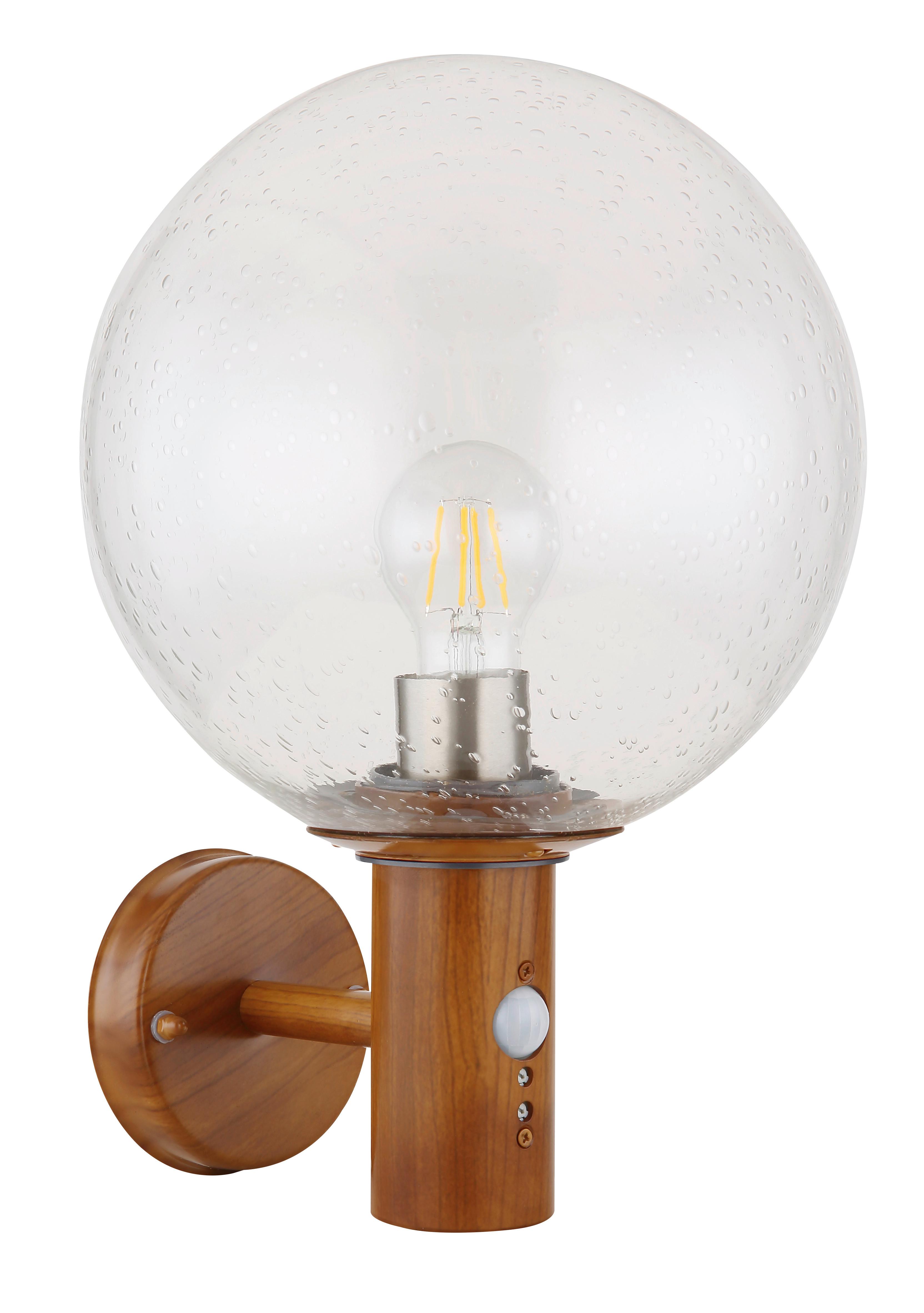 Außenleuchte Mit Bewegungsmelder 15 W - Klar/Braun, Basics, Glas/Metall (25/37cm) - Globo