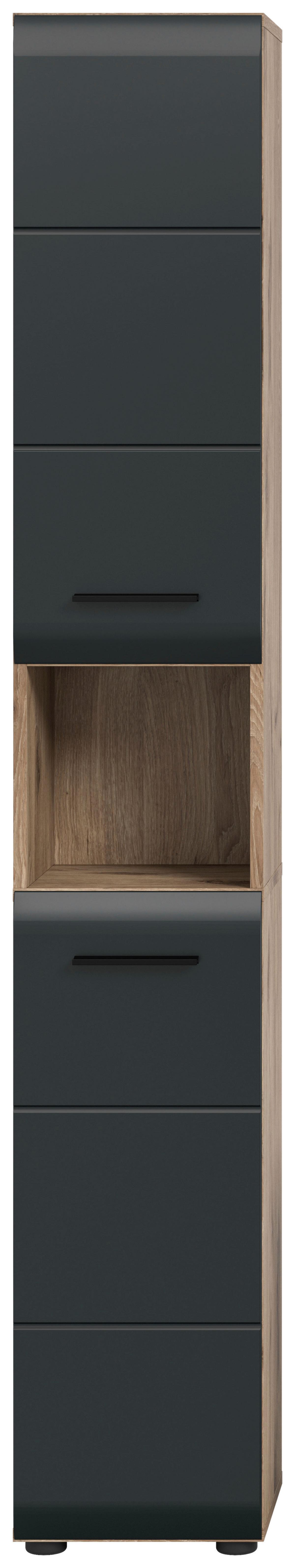 Hochschrank Ice Schwarz/Eiche Dekor B: 30cm - Eiche dunkel/Schwarz, Basics, Holzwerkstoff (30/185/30cm) - MID.YOU