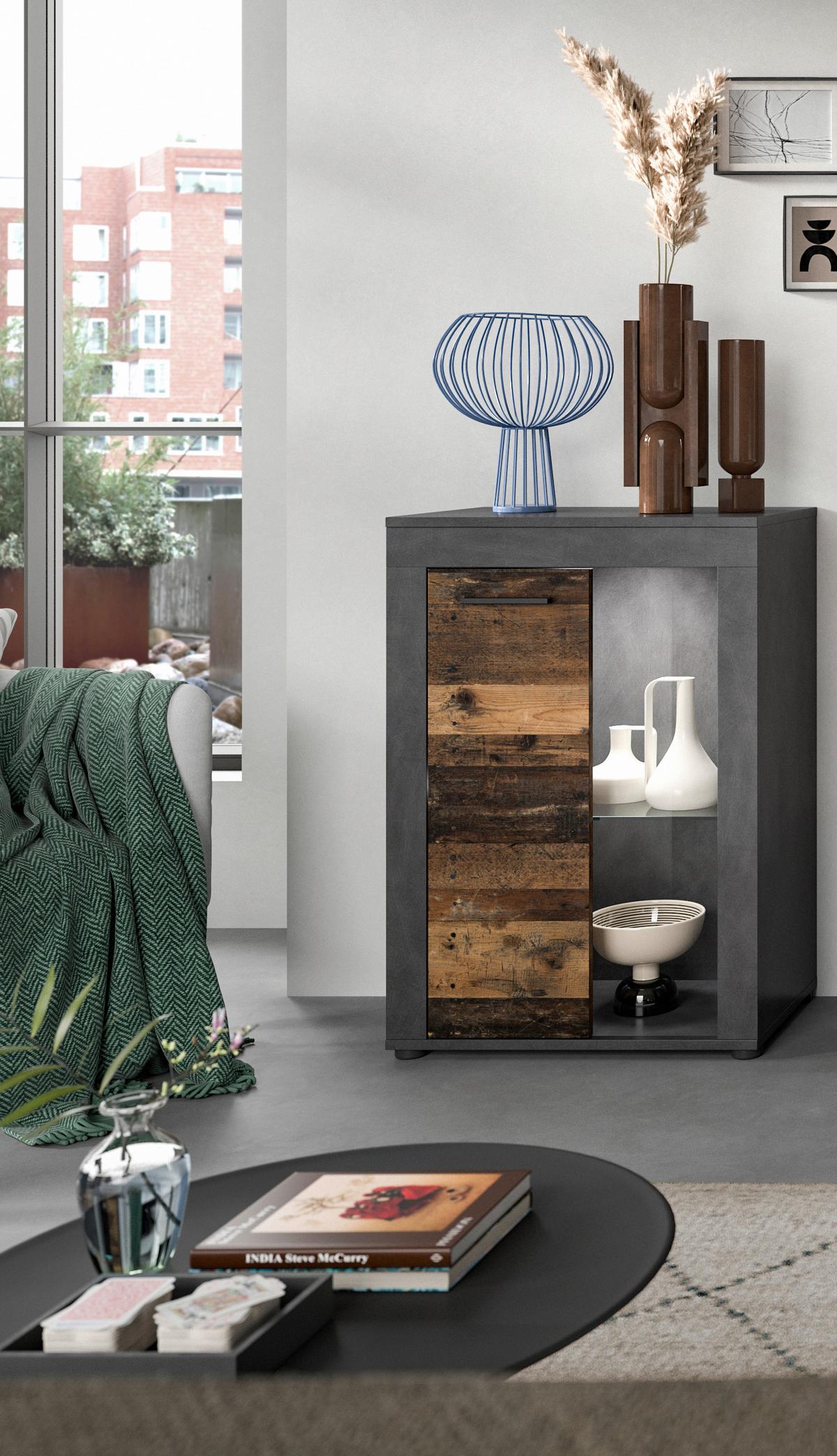 Vitrine Jam Anthrazit/naturfarben B: 86 Cm - Anthrazit/Schwarz, Design, Glas/Holzwerkstoff (86/60/35cm) - MID.YOU