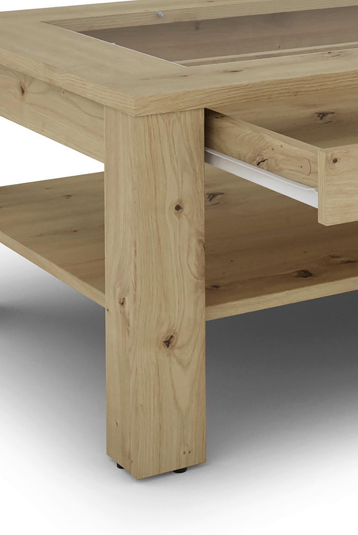 Couchtisch mit Stauraum Ralph Eiche Artisan Dekor - Eiche Artisan, Basics, Glas/Holzwerkstoff (110/67/43cm) - MID.YOU