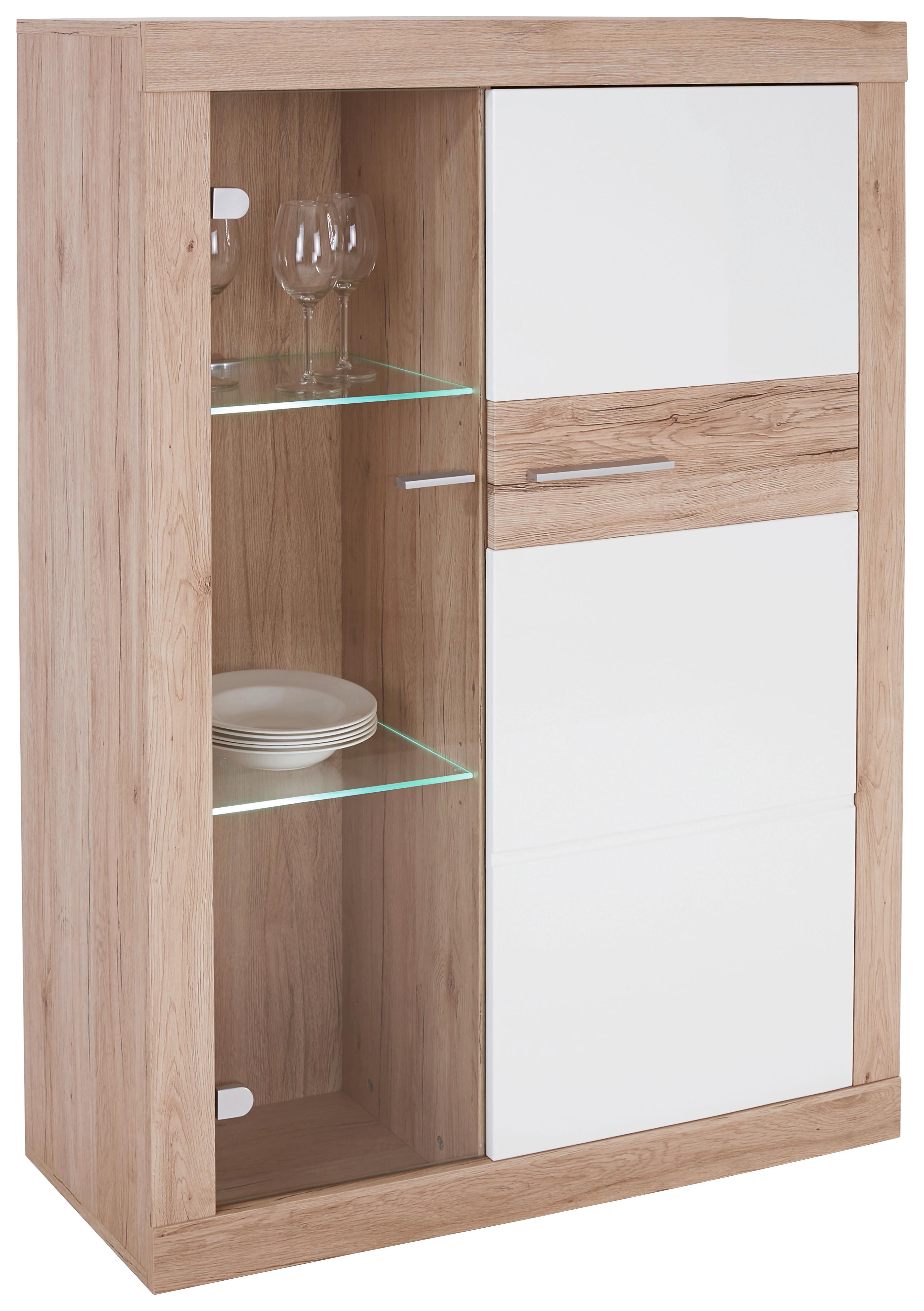 Vitrína Malta - bílá/barvy dubu, Moderní, kompozitní dřevo/plast (96/132/35cm)