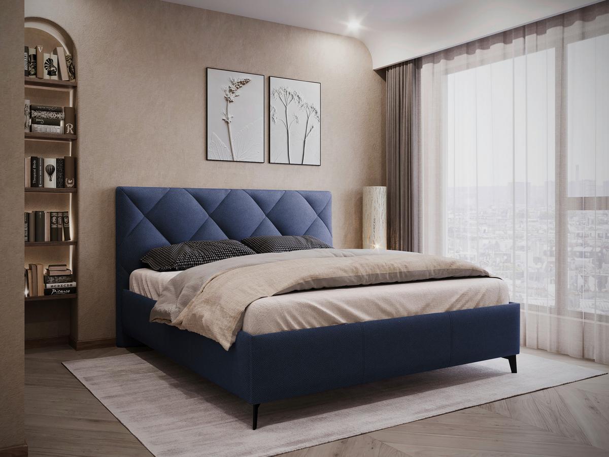 Čalúnená posteľ BIANCO 180x200, tmavomodrá - čierna/bronzová, Modern, kov/drevo (180/200cm)