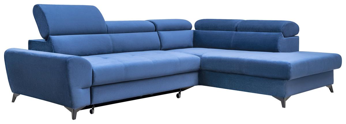Ecksofa Mit Bettkasten Swan + Bettfunktion Blau Velours - Blau/Schwarz, MODERN, Textil (272/212cm) - MID.YOU