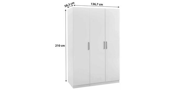 Drehtürenschrank 136,7cm Unit, Weiß - Weiß, MODERN, Holzwerkstoff (136,7/210/58,3cm) - Ondega