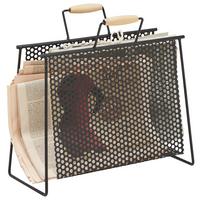 STOJAN NA NOVINY RIA - čierna/prírodná farba, Modern, kov/drevo (16,5/35/37cm) - Mömax
