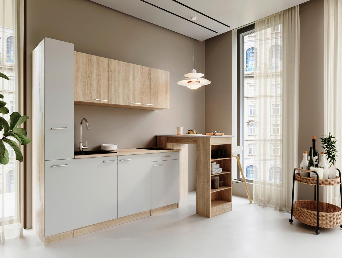 KÜCHENBLOCK Ingrid, Weiß B: 180 cm - Eichefarben/Weiß, Design, Holzwerkstoff (180cm) - Respekta