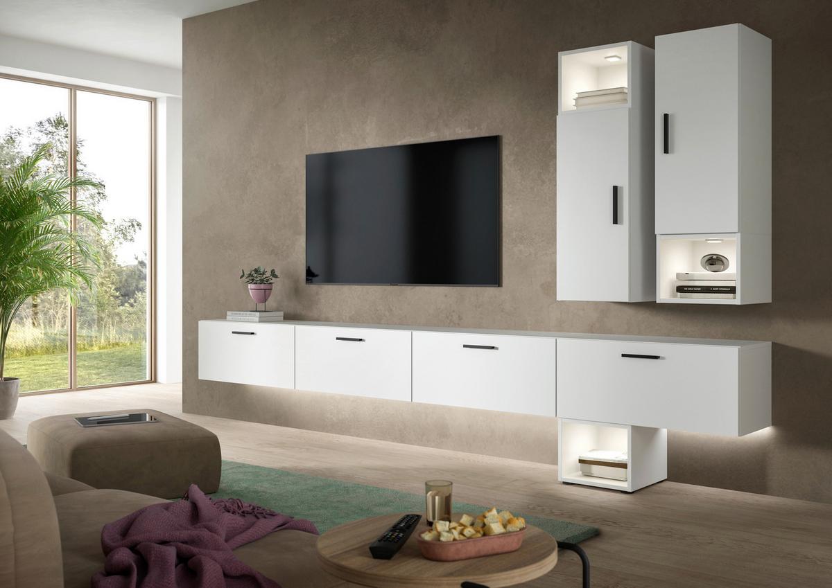 Wohnwand, The ONE 7, B: 300 cm Weiss - Schwarz/Weiß, Trend, Holzwerkstoff (300/178/34cm)