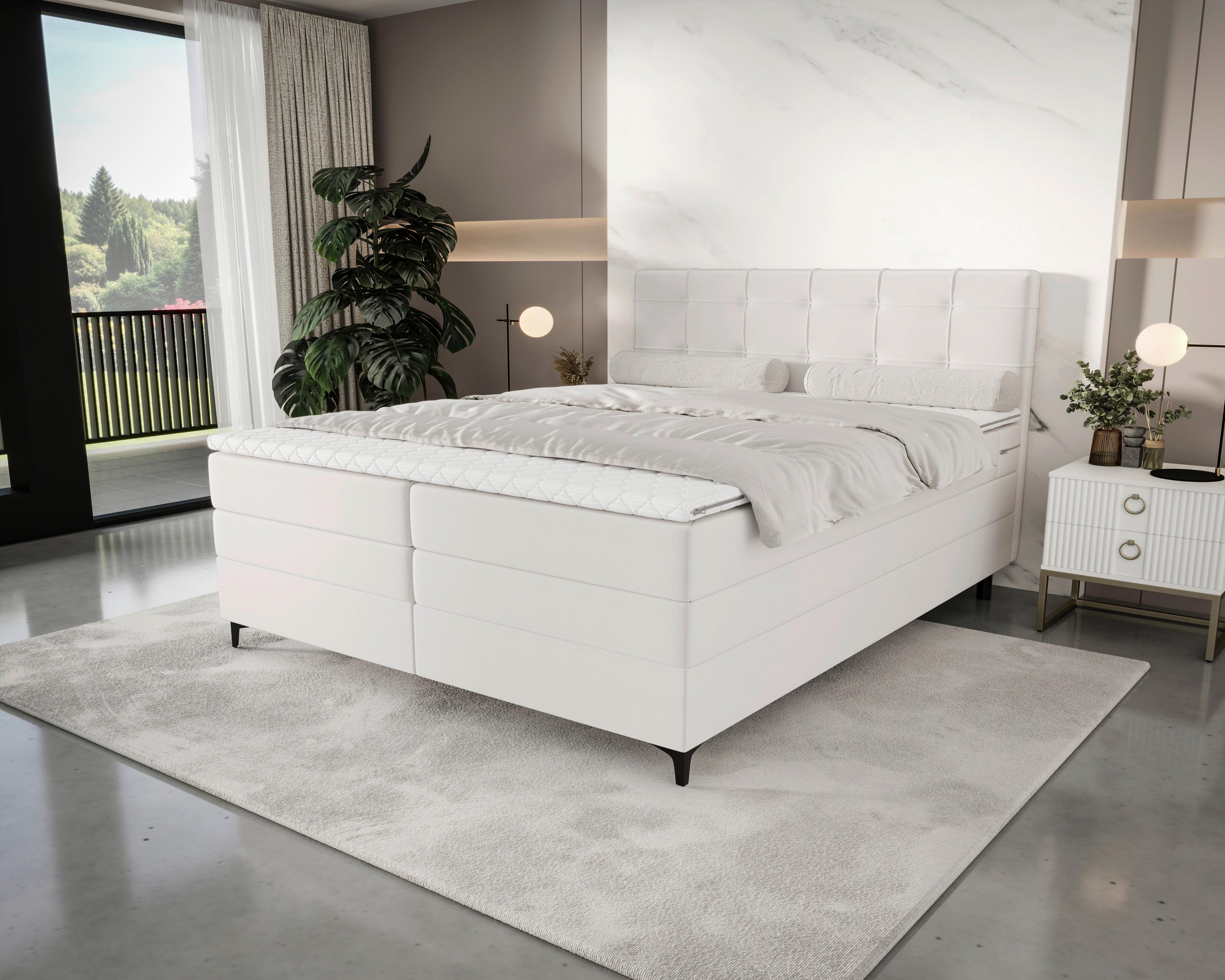 Boxspringbett Mitto mit Topper 180x200 cm - Champagner/Schwarz, KONVENTIONELL, Textil/Metall (180/200cm)