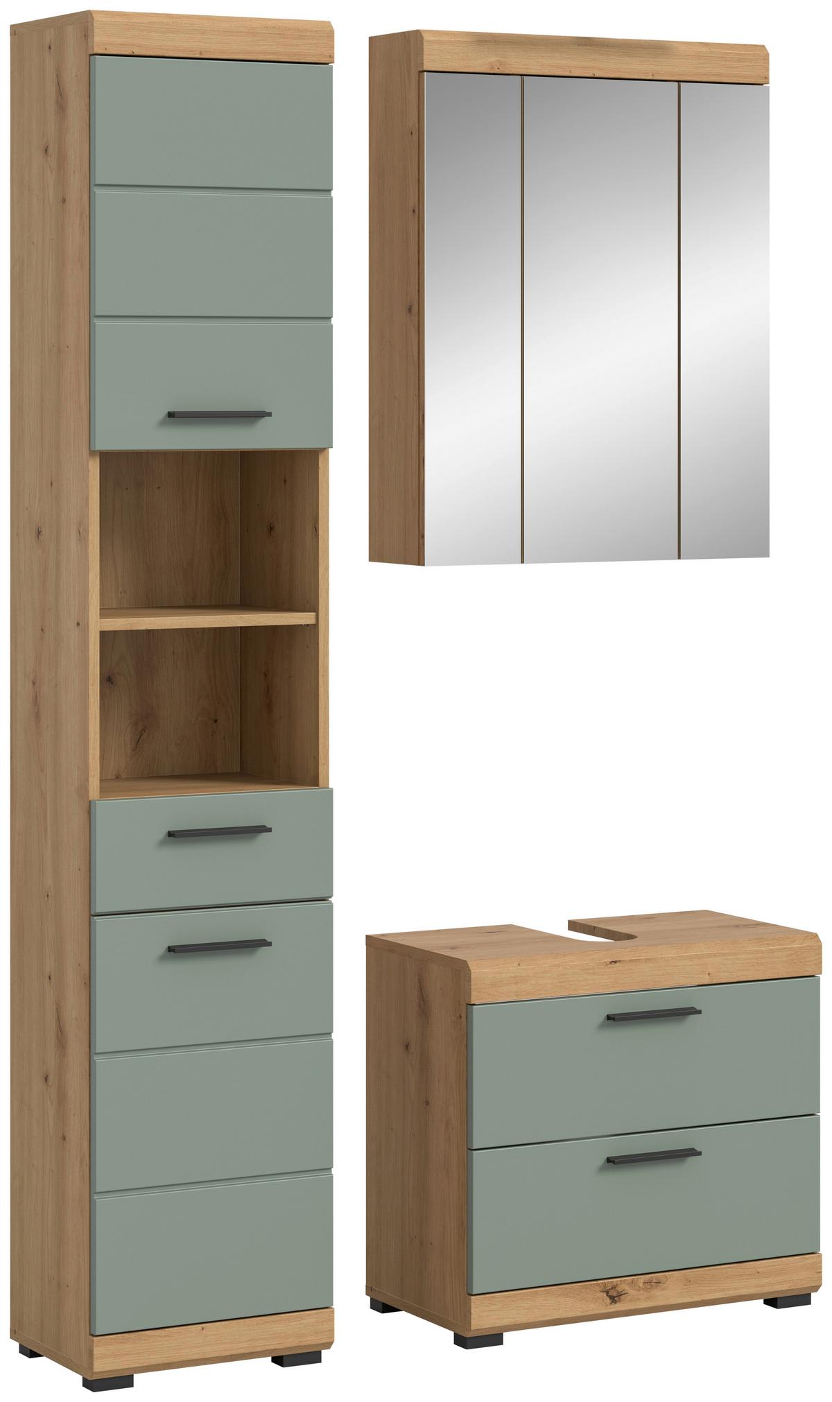 Badezimmer Scout Salbeigrün/eiche D. B: 97 Cm - Salbeigrün/Schwarz, MODERN, Glas/Holzwerkstoff (97cm) - MID.YOU