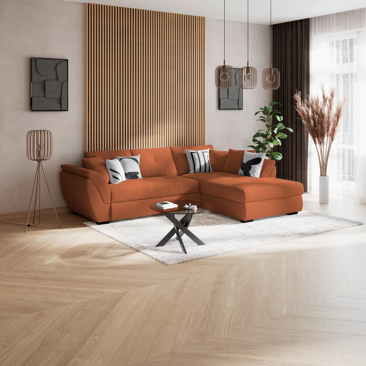 Rohová sedačka BERISSO, pravá, terakota - čierna/terakotová, Konventionell, textil (278/187cm) - Ondega