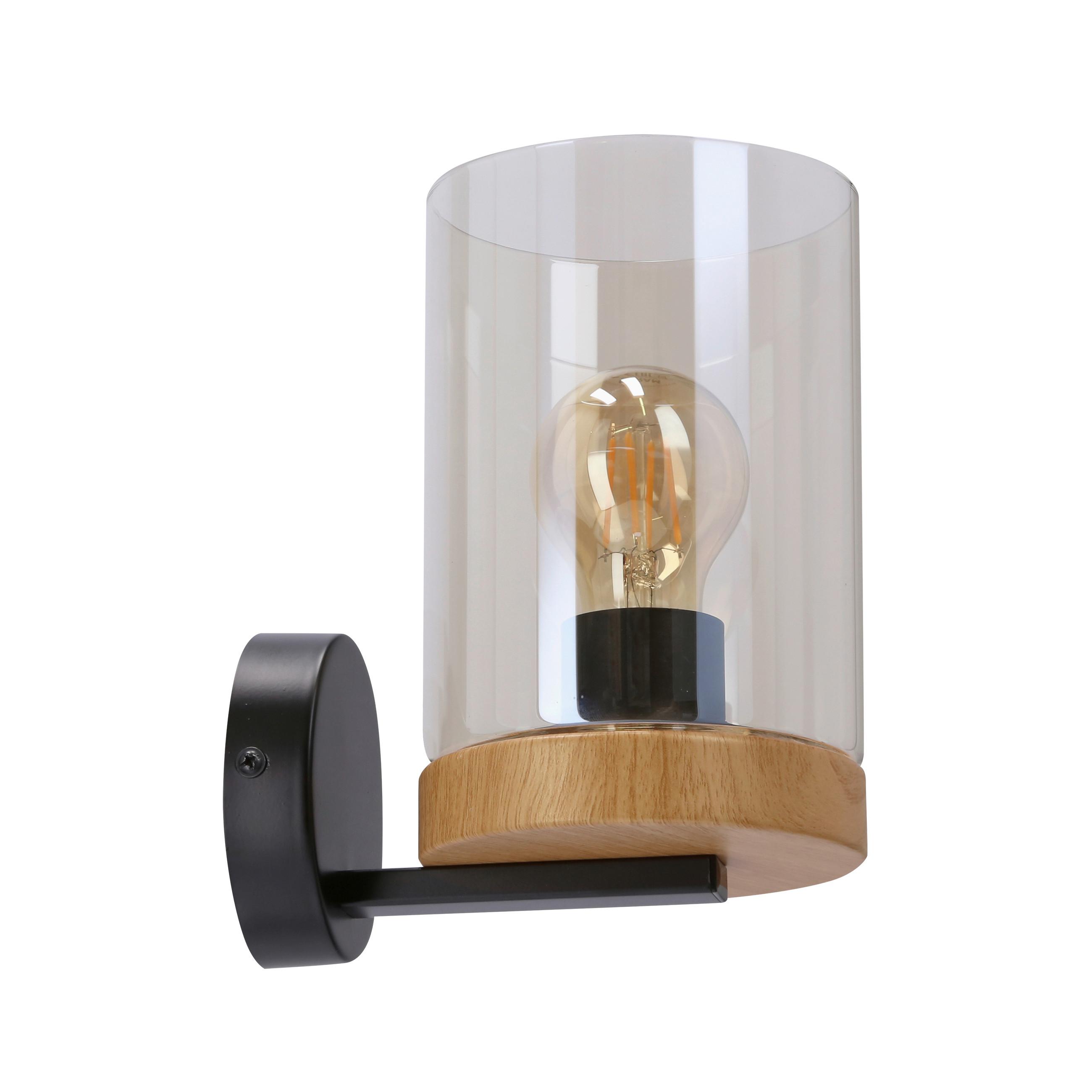 Wandleuchte 21-21953 Wels - Eichefarben/Schwarz, Natur, Glas/Metall (17/12/21cm)