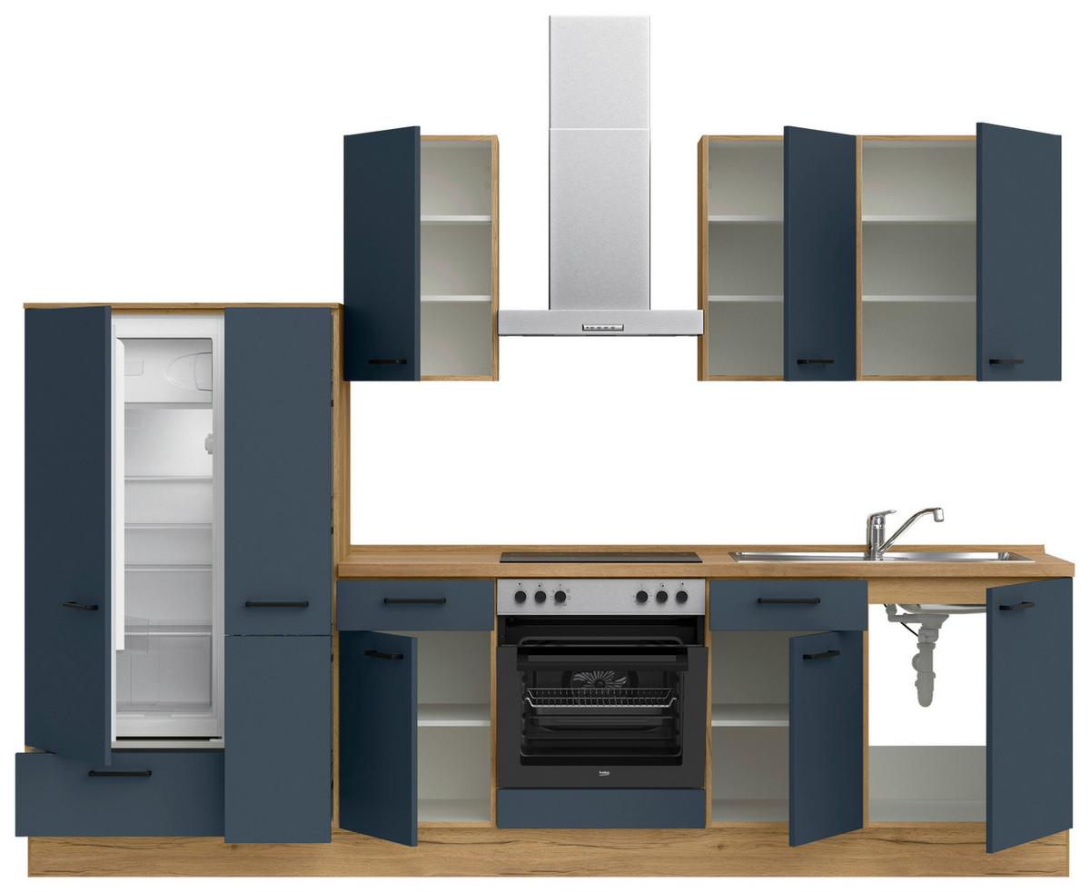 Küchenleerblock Easytouch Low-Line, L7 Links - Blau/Eichefarben, MODERN, Holzwerkstoff (300cm) - Nobilia