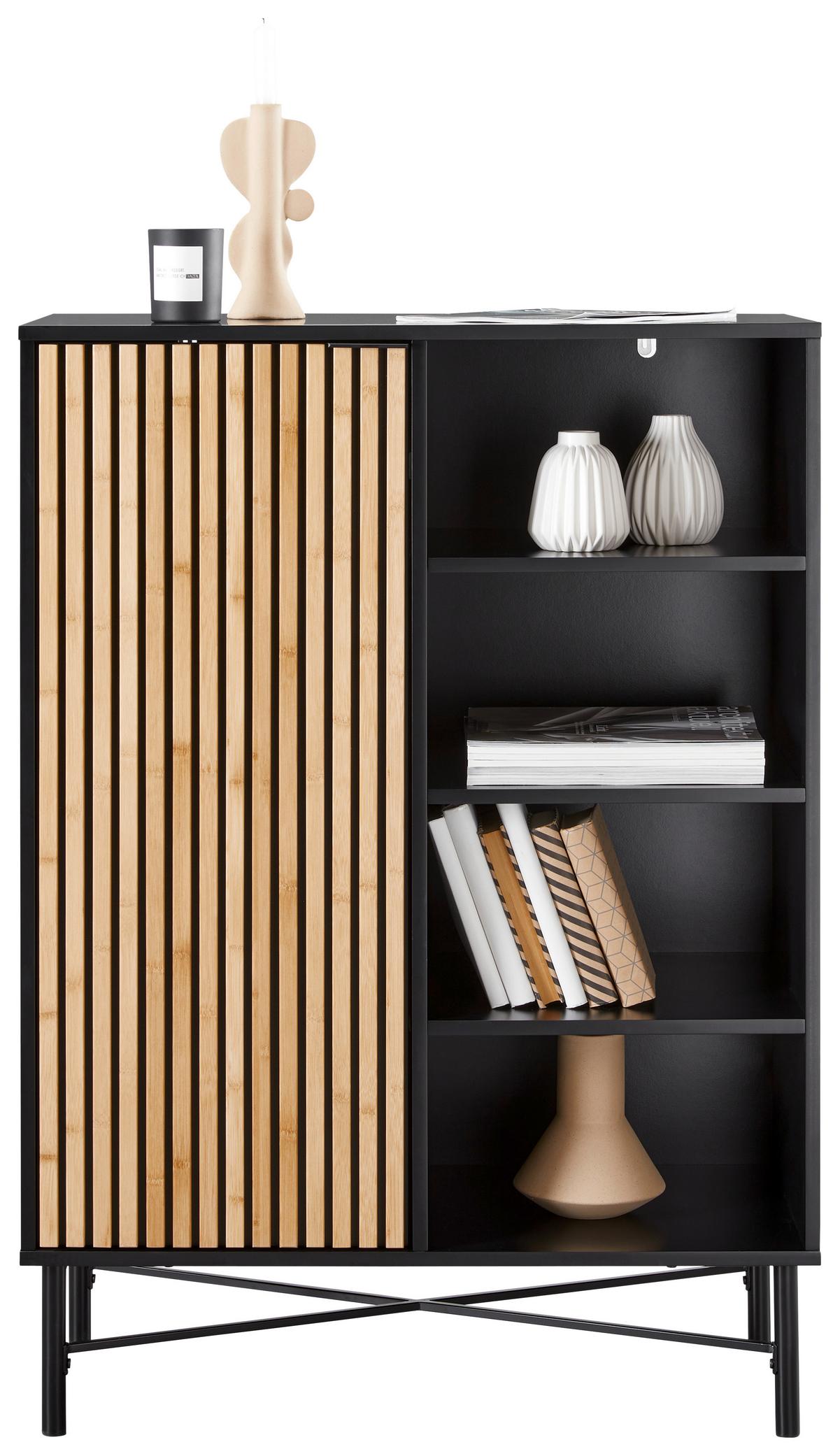 Komoda MADRID - čierna/prírodná farba, Modern, kov/drevo (80/114/40cm) - Mömax