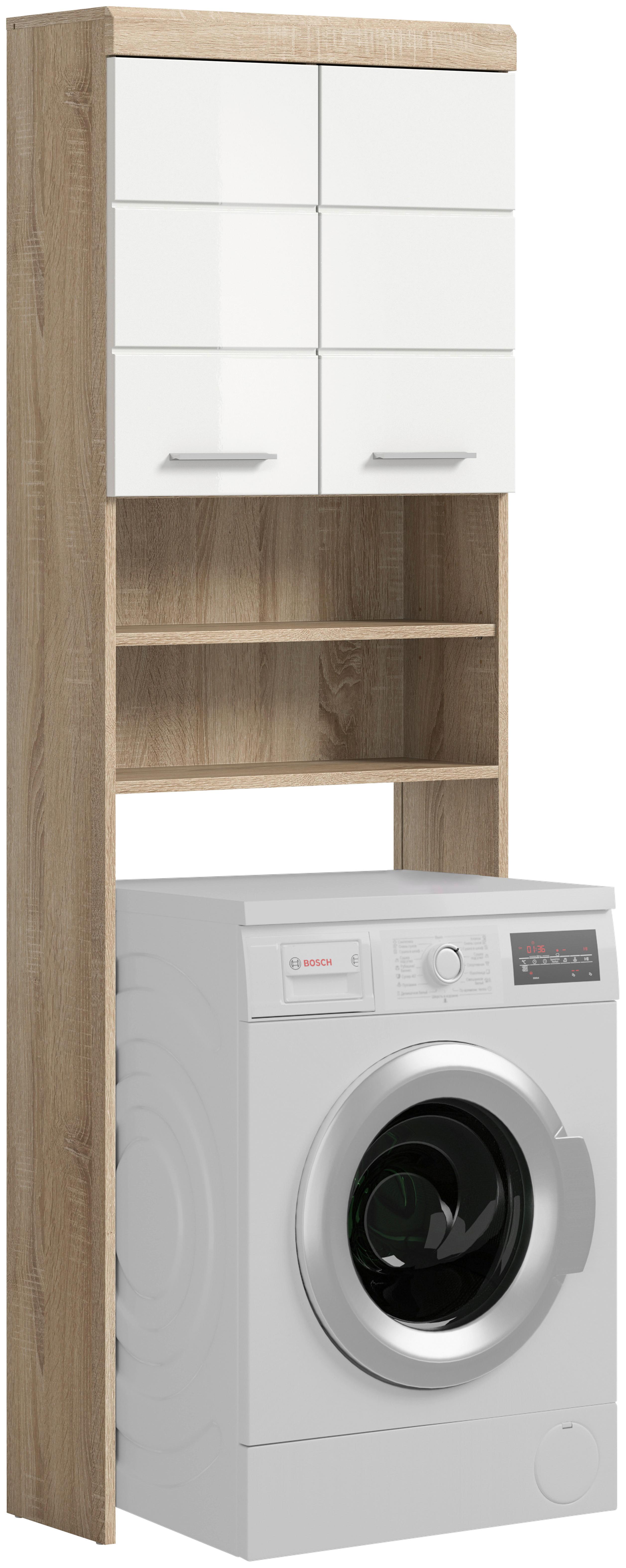 Waschmaschinenschrank Lambada Sonoma Eiche Dekor Weiß Hg - Weiß Hochglanz/Silberfarben, MODERN, Holzwerkstoff (63/191/24cm) - MID.YOU