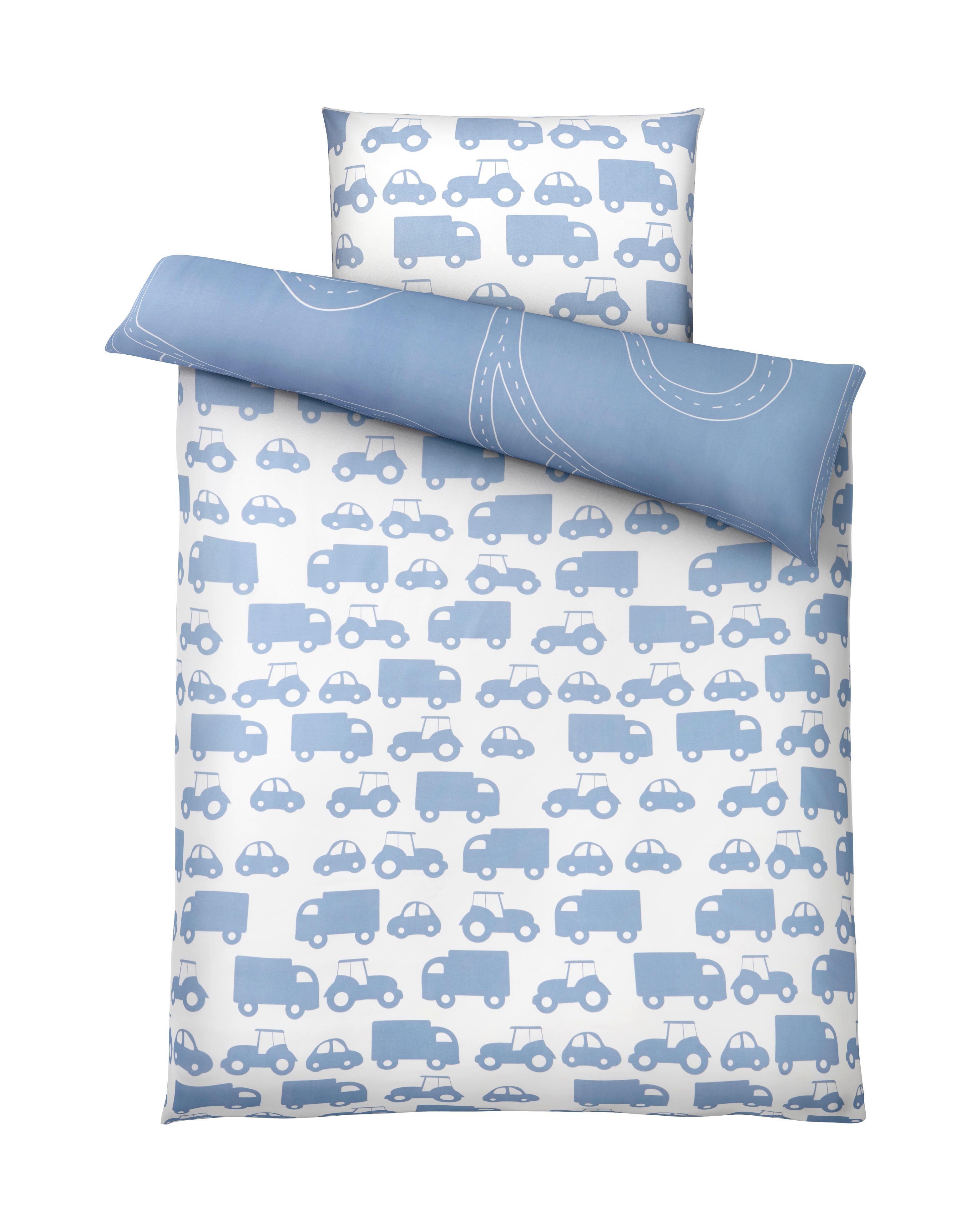 Wendebettwäsche Wheels Wende, 140/200cm - bílá/modrá, Moderní, textil (140/200cm) - Modern Living