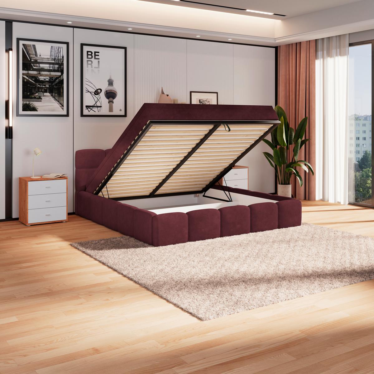 Polsterbett Noe Bordeaux 160x200 Cm - Bordeaux/Schwarz, Trend, Textil/Metall (160/200cm)