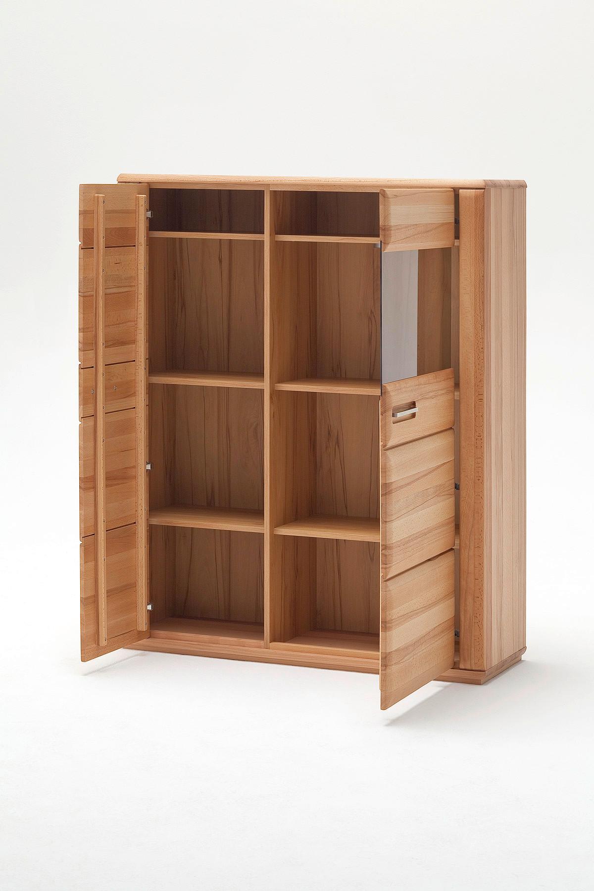 Wohnkombination teilmassiv 4--teilig. Sena Buchefarben - Buchefarben, Design, Glas/Holz (357/209/51cm) - Livetastic