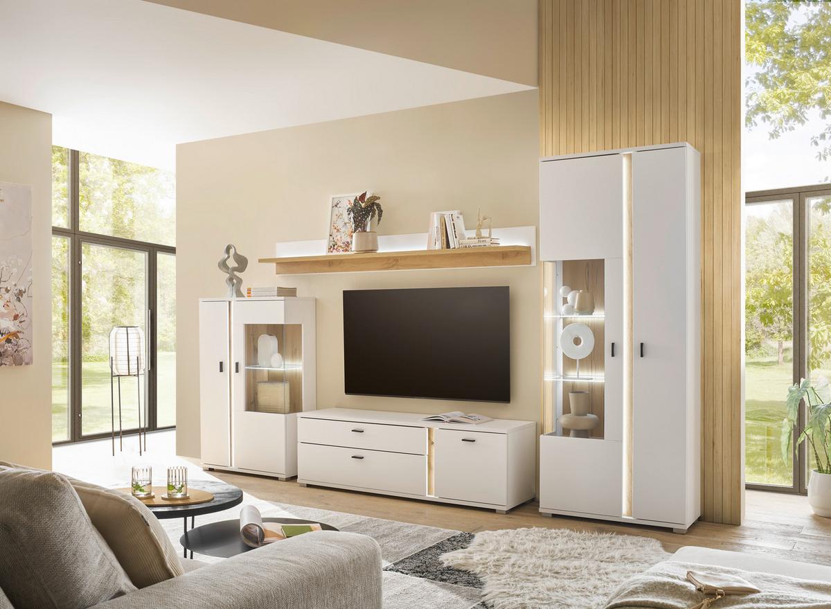 Lowboard Long Island Weiß/Eiche Wotan B: 150 cm - Silberfarben/Eiche Wotan, Design, Holzwerkstoff (150/45/42cm) - MID.YOU