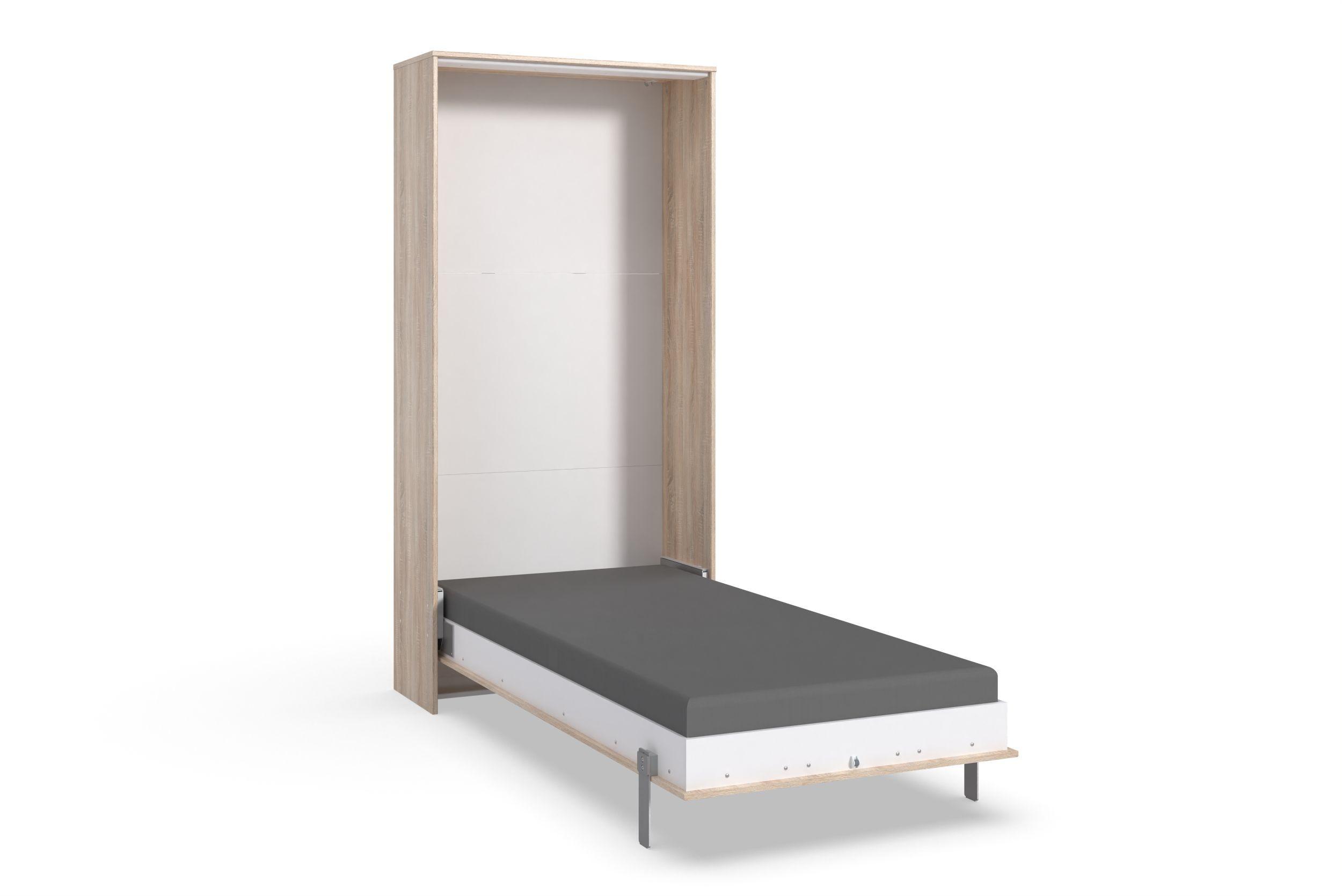 Schrankbett mit Lattenrost 90x200 Juist, Eiche Dekor - Weiß/Sonoma Eiche, KONVENTIONELL, Holz/Holzwerkstoff (90/200cm) - MID.YOU