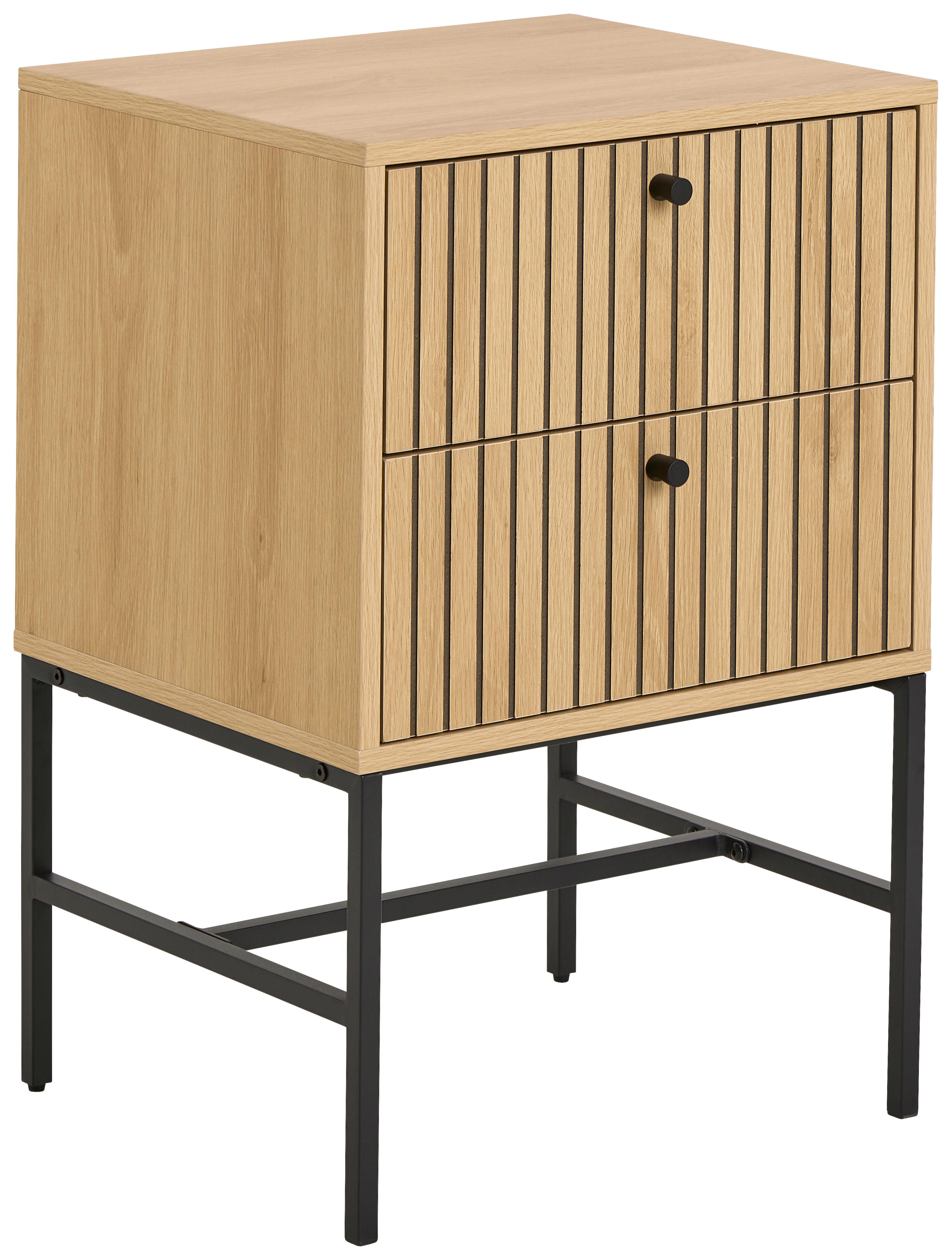 NOČNÝ STOLÍK ALBANY - čierna/farba duba, Design, kov/drevo (45,6/70/40cm)