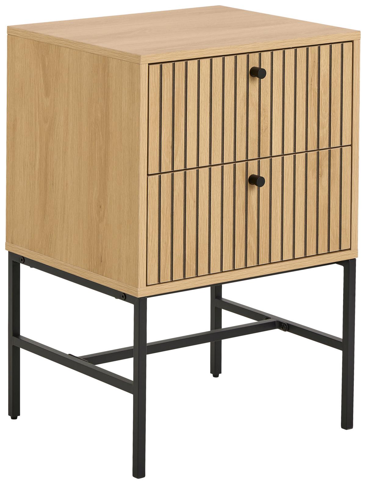 NOČNÝ STOLÍK ALBANY - čierna/farba duba, Design, kov/drevo (45,6/70/40cm)