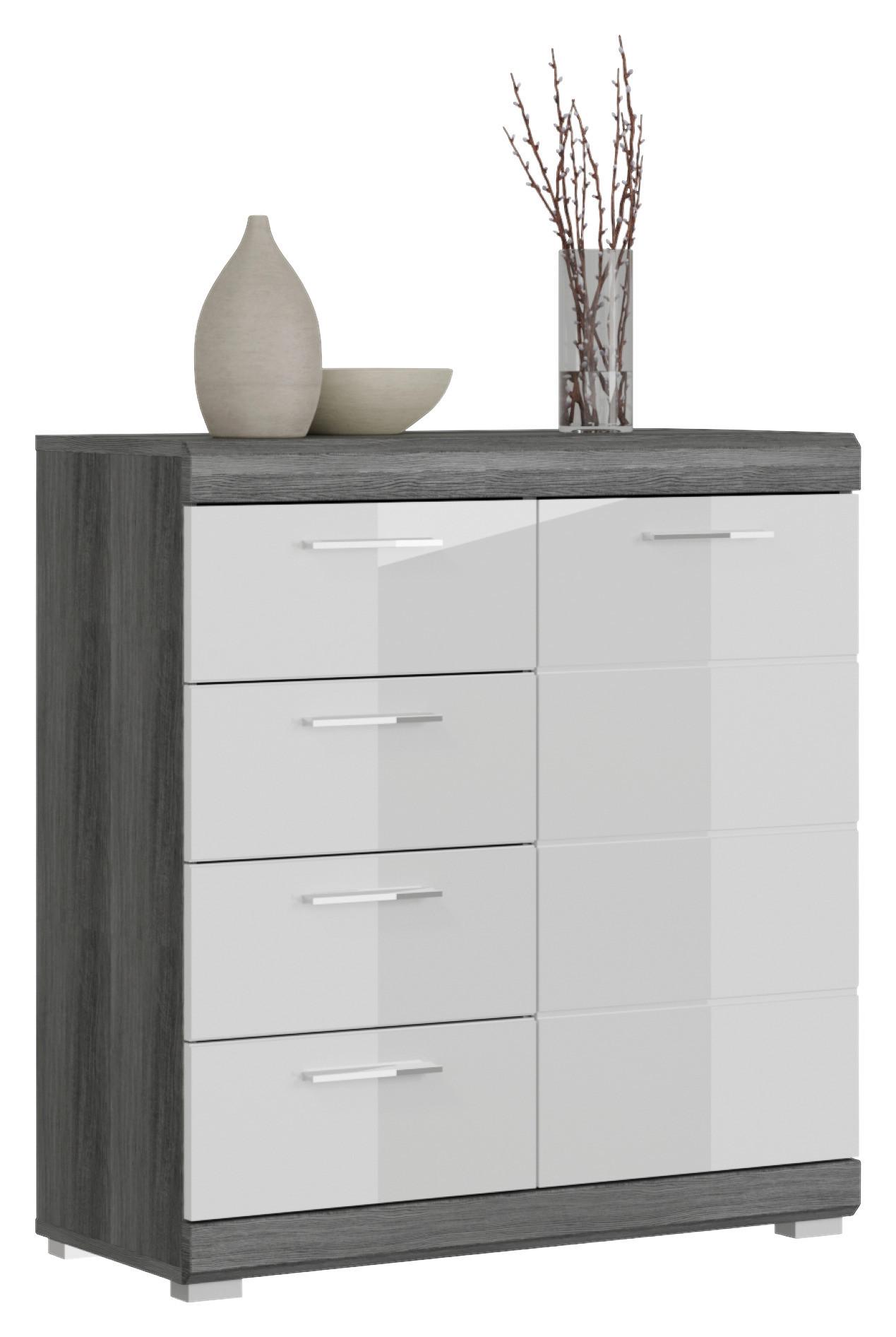 Kommode 80 cm Scout, Rauchsilberfarben - Weiß Hochglanz/Dunkelgrau, Design, Holzwerkstoff (80/85/37cm) - MID.YOU