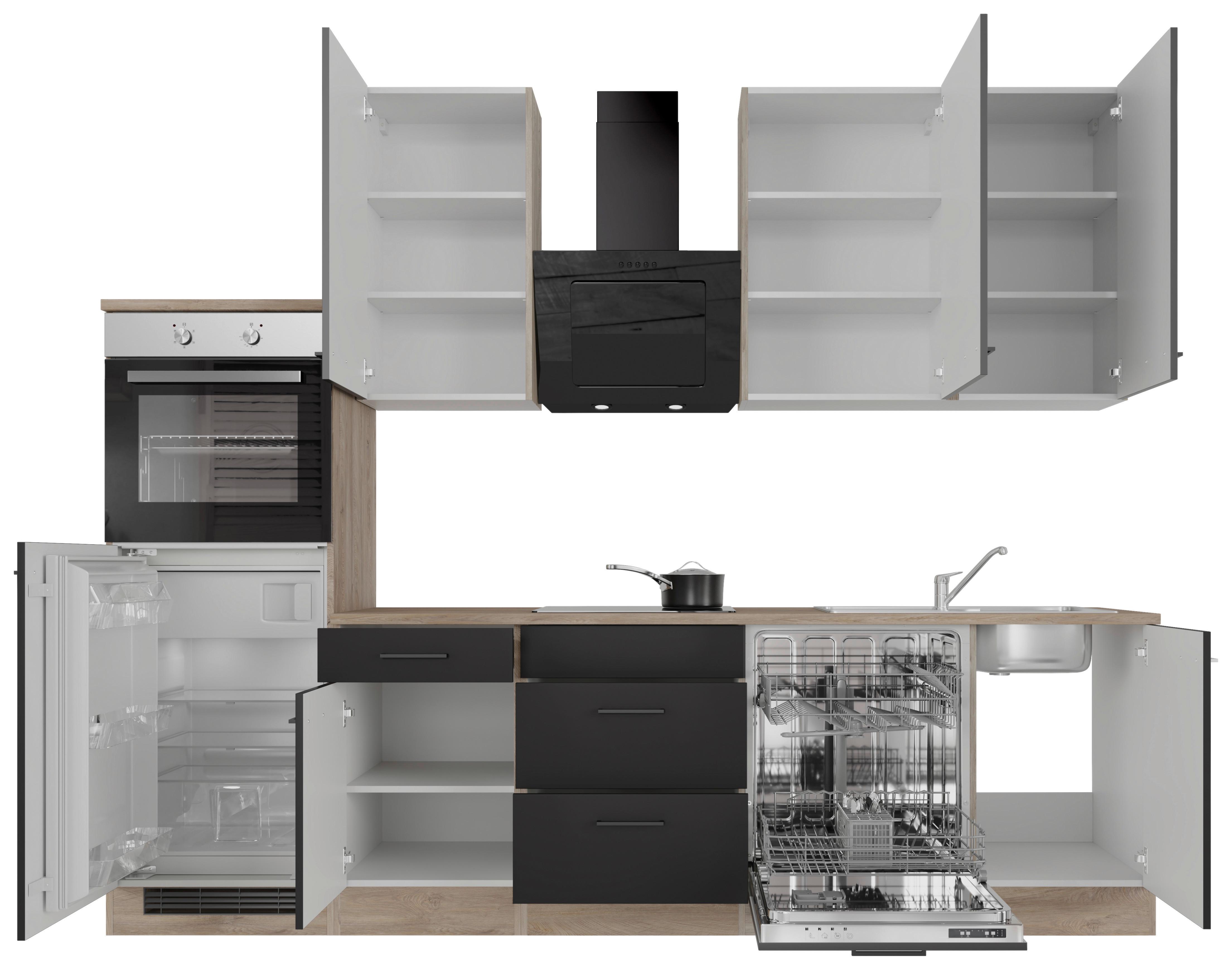 Küchenblock Capri Eiche/Schwarz B: 280 cm - Eichefarben/Schwarz, KONVENTIONELL, Holzwerkstoff (280cm) - FlexWell