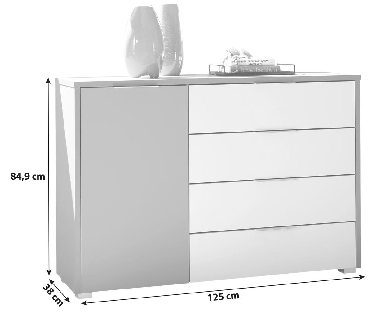 KOMODA MODESTE - šalvějově zelená/světle šedá, Moderní, kompozitní dřevo/plast (125/85/38cm)