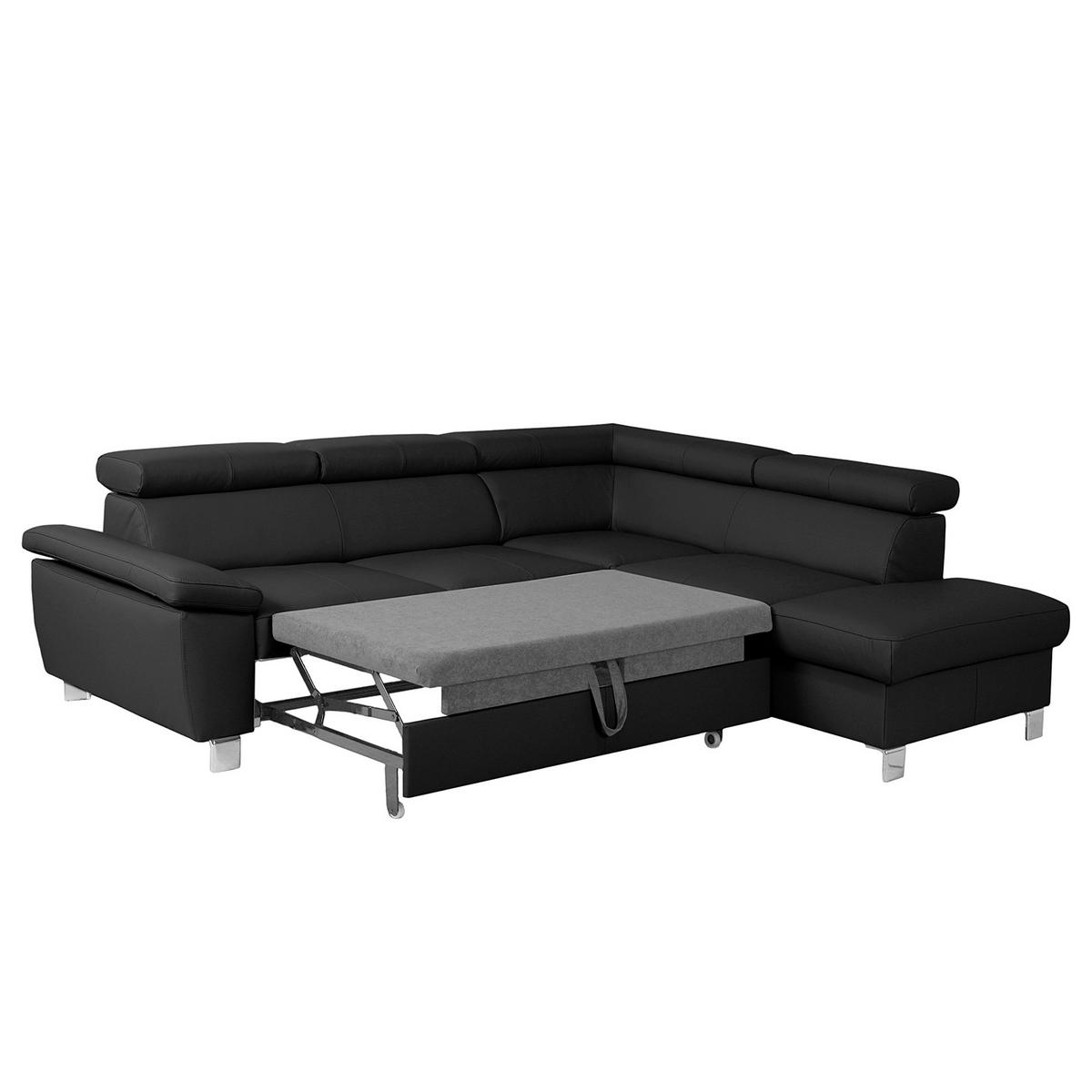 Ecksofa Lugano Teilleder Schwarz 248x208 - Chromfarben/Schwarz, Design, Leder/Textil (248/208cm) - Livetastic
