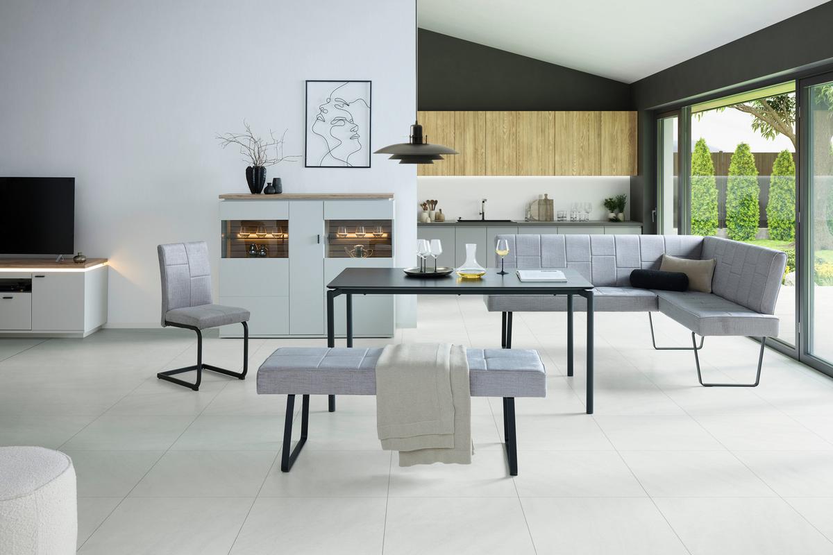 Eckbank Tilos Samt Hellgrau, S: 190 X150cm - Hellgrau/Schwarz, KONVENTIONELL, Textil/Metall (190/150cm) - MID.YOU