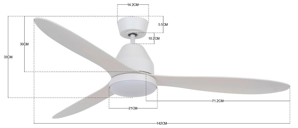 Deckenventilator Whitehaven Weiß 3-Flügel, Led-Leuchte - Weiß, Basics, Kunststoff (142/33cm) - P & B