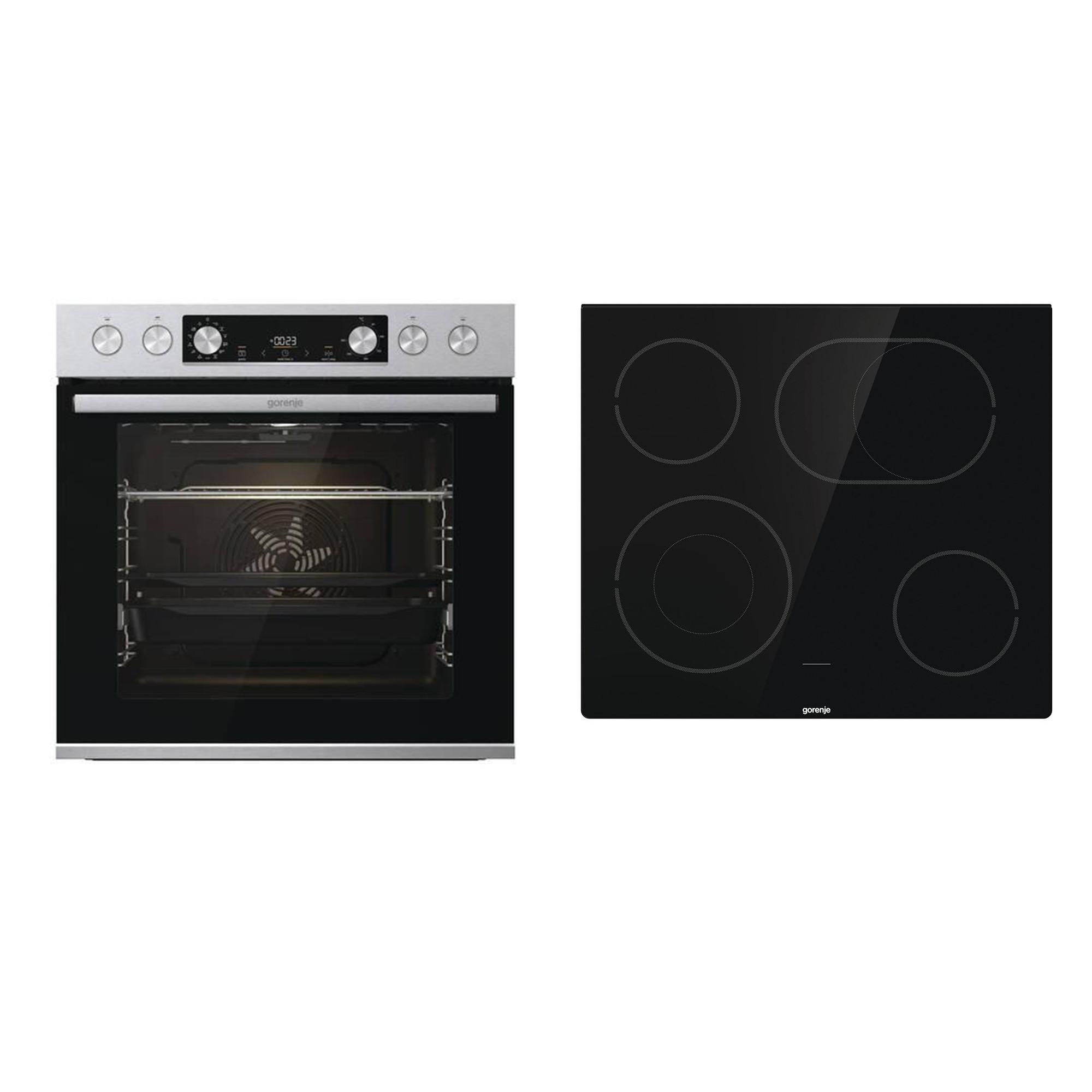 Einbauherd-Set B: 59,5 cm Elektro-Glaskeramik - Edelstahlfarben/Schwarz, Basics, Glas/Metall (59,5/59,5/56,4cm) - Gorenje