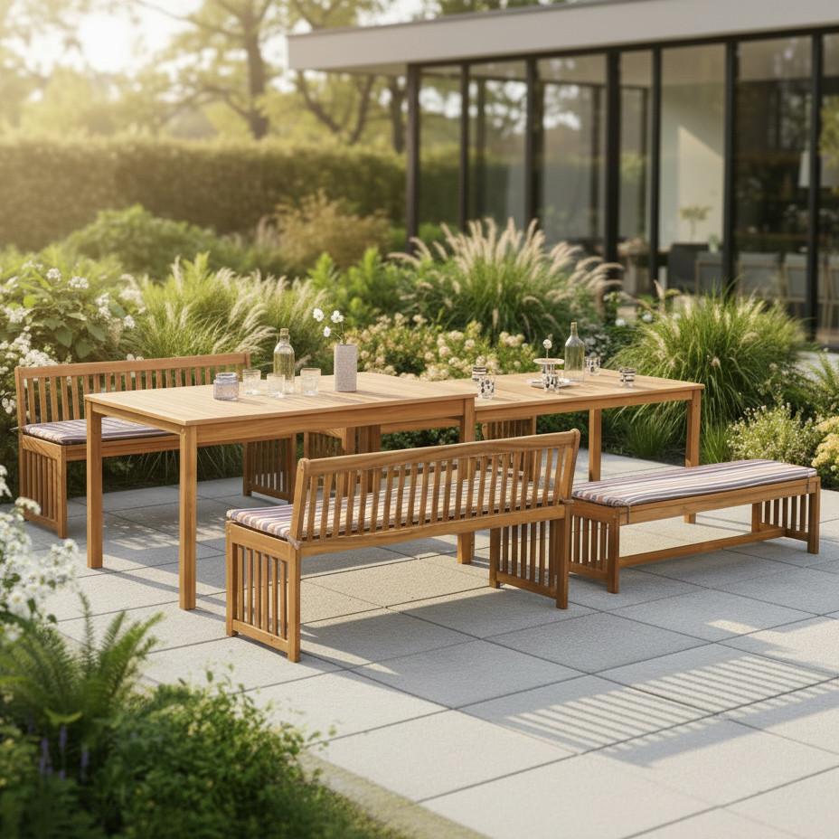 Gartengarnitur Hawaii 6-Teilig Holz Natur Incl. 4 Auflagen - Multicolor/Akaziefarben, Basics, Holz/Textil - Gardenson