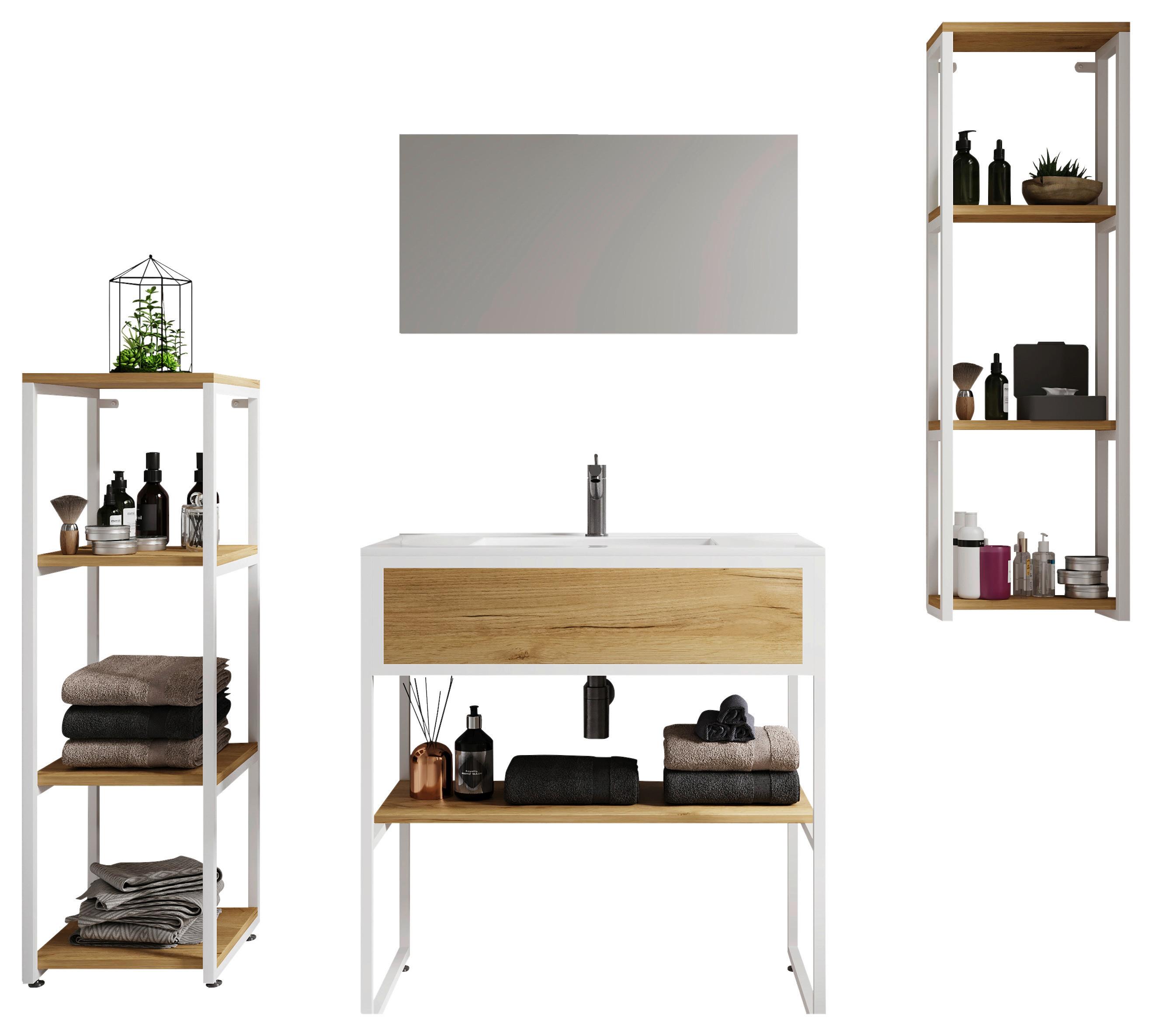 Badezimmer 5--Teilig. Waschplatz "bitila 80" - Honigeiche/Schwarz, MODERN, Glas/Keramik (150cm) - MID.YOU