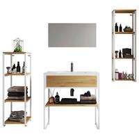 Badezimmer 5--Teilig. Waschplatz "bitila 80" - Honigeiche/Schwarz, MODERN, Glas/Keramik (150cm) - MID.YOU