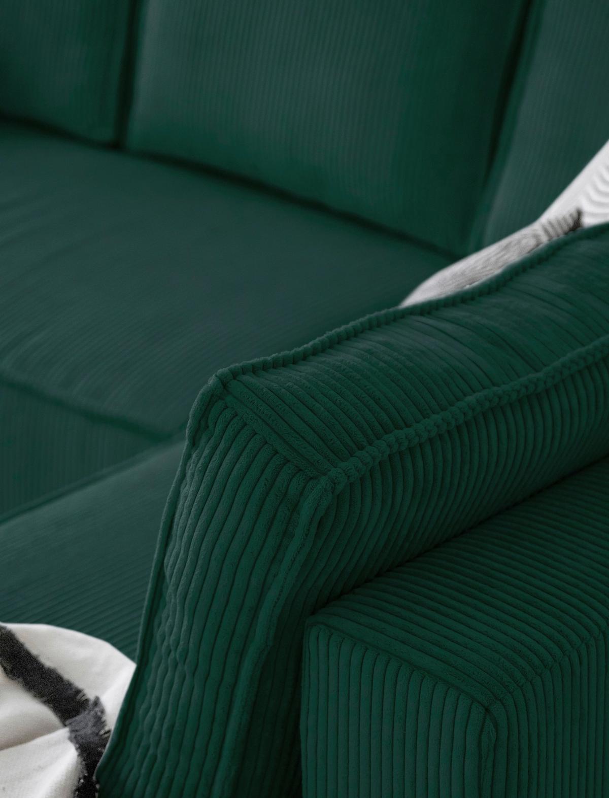 Rohová sedačka OLIVER, tmavě zelená, manšestr, pravá - černá/tmavě zelená, Design, textil/plast (156/322/194cm) - MID.YOU
