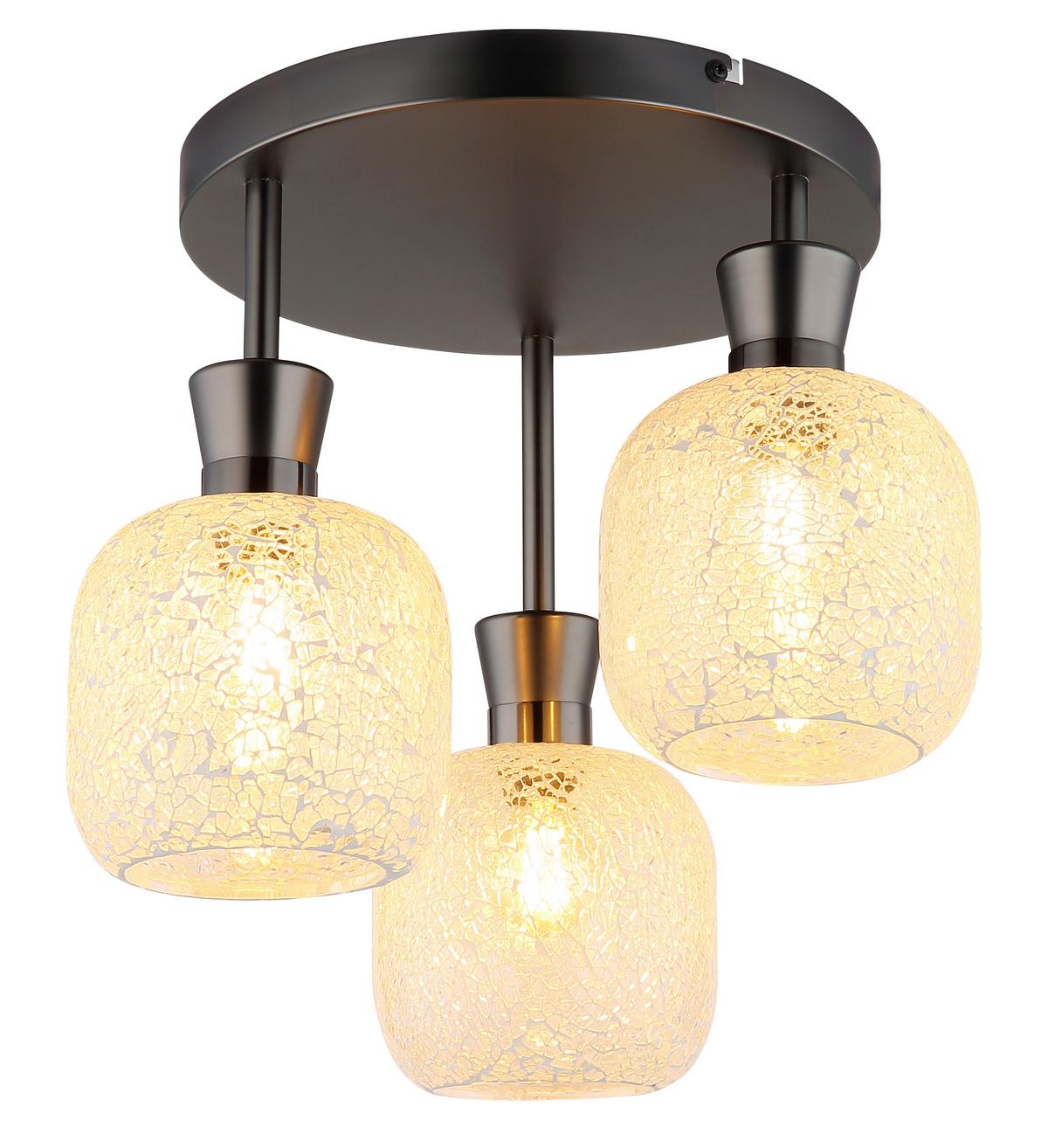 Deckenleuchte Exkl. 3xe14, 40w - Klar/Schwarzchrom, Design, Glas/Metall (33/30,5cm) - Globo